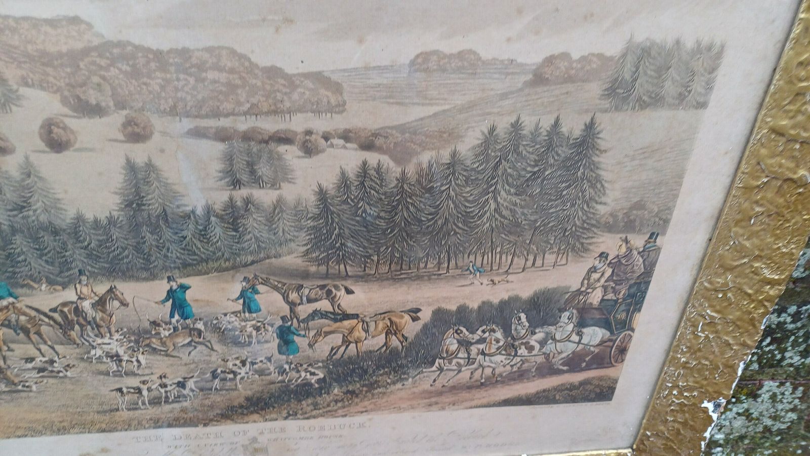 photo furniture Antique Aquatint "Death Of The Roebuck" At Whatcombe House Drawing By W.P. Hodges, Engraving By M. Alken & R.C. Reeve Pub Mclean London 1834