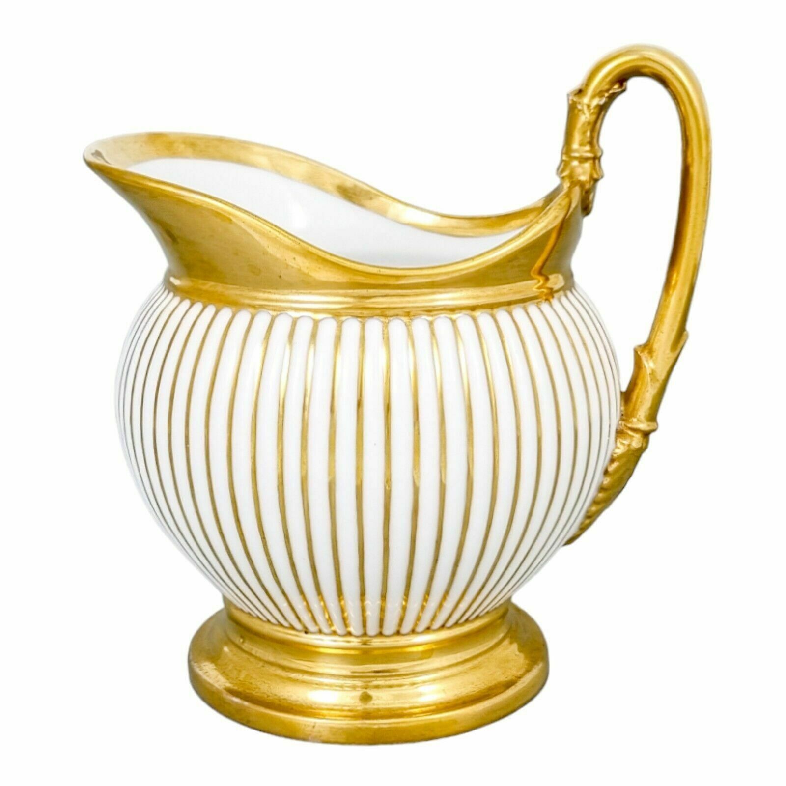 1830's French Empire Old Paris Porcelain Large Gilded Milk Jug Carafe, Feuillet