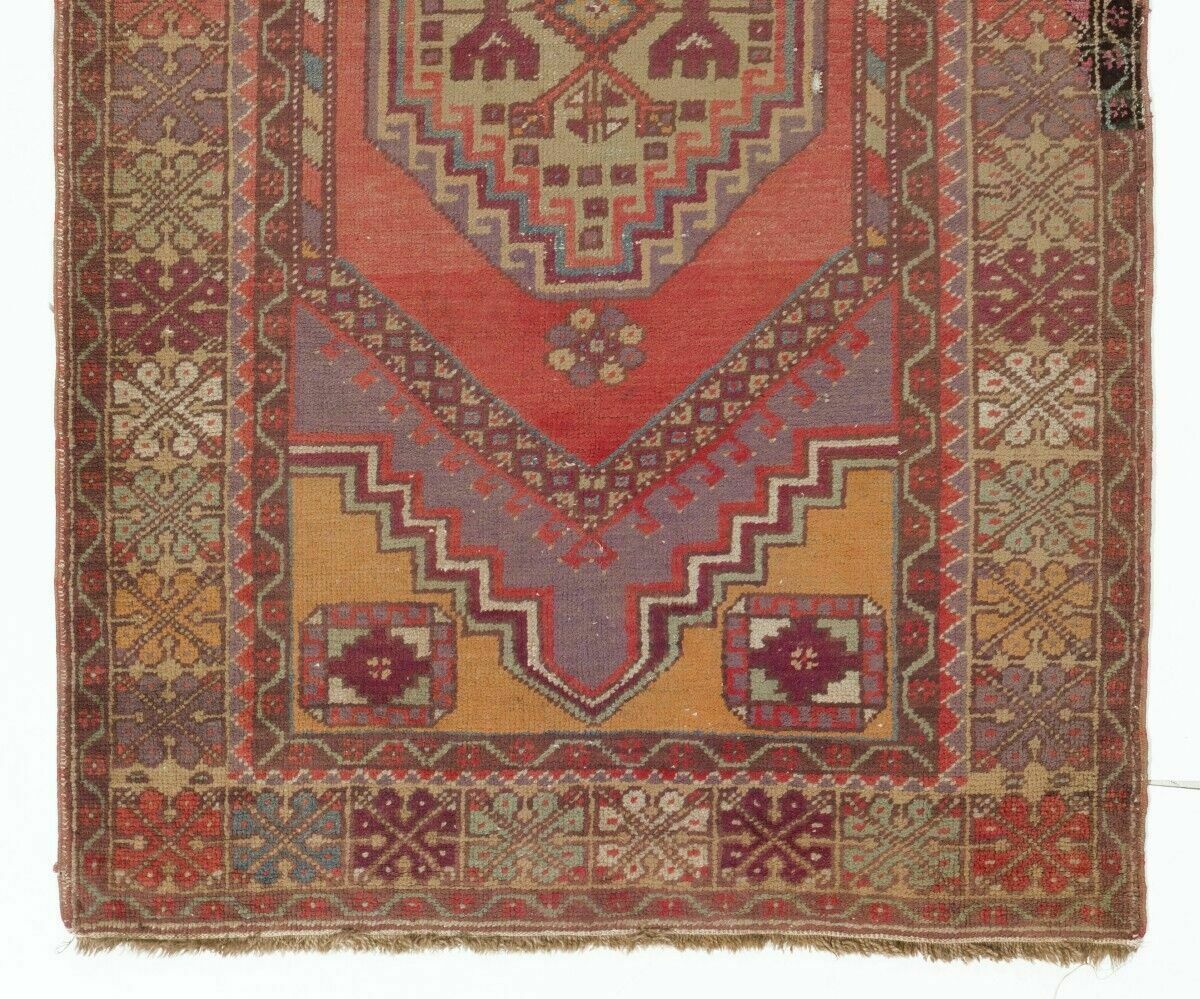 3.8x6.5 Ft Vintage Turkish Village Rug, One Of A Kind Hand Knotted Wool Carpet photo for sale