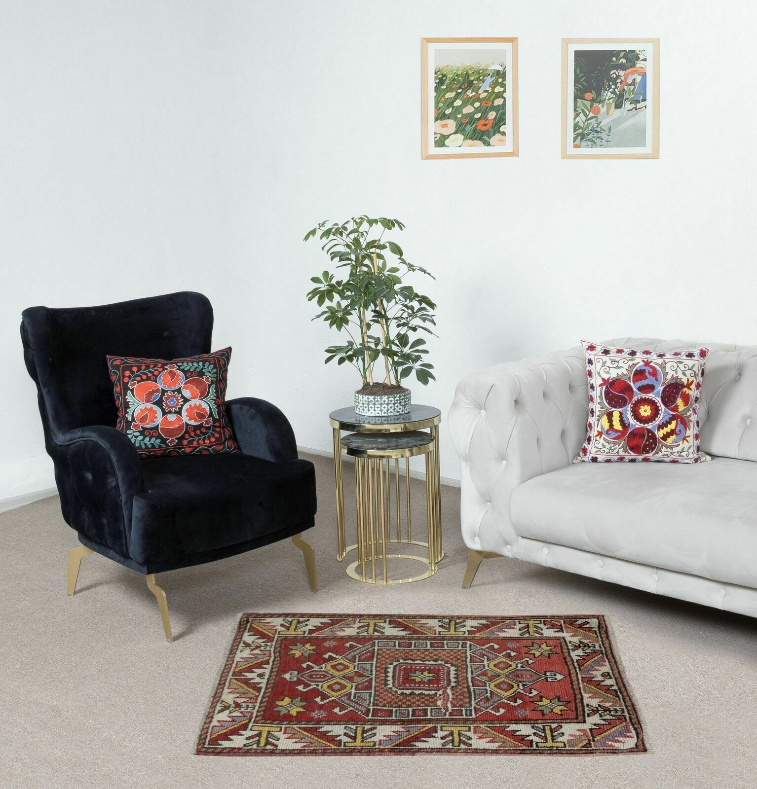 2.4x3.2 Ft Handmade Geometric Medallion Design Rug, Vintage Turkish Red Carpet photo furniture