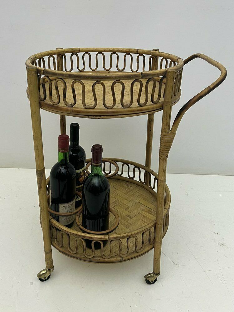Round Bohemian Trolley In Bamboo And Wicker Attributed To Franco Albini, 1960s photo furniture