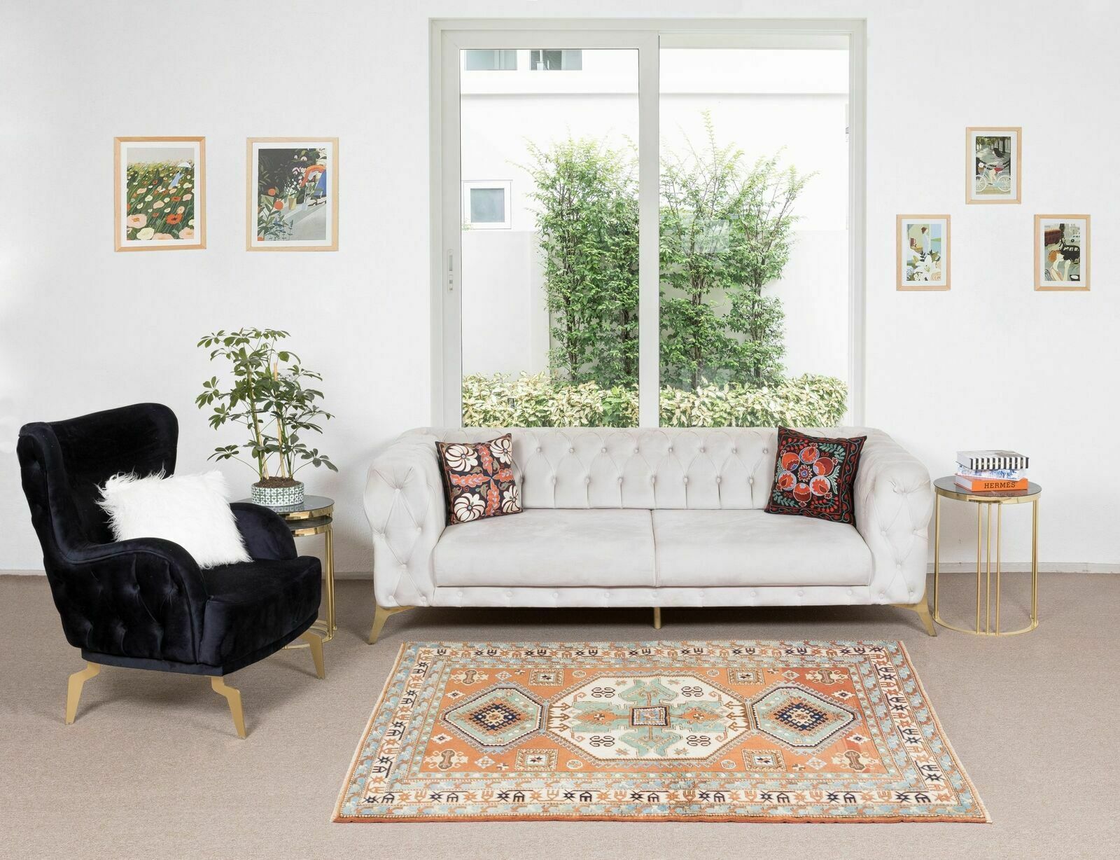 4.8x6.6 Ft Tri Medallion Vintage Turkish Wool Area Rug For Office & Home Decor photo furniture