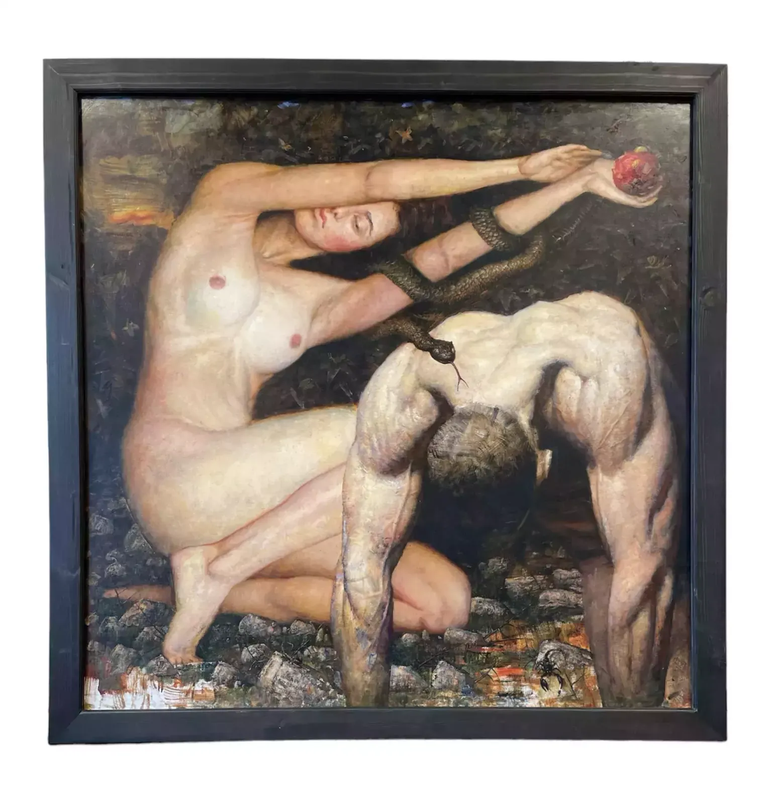 Overpainted Giclée Print On Canvas, Adam And Eve. 2023. By Kartashov Andrey, Russia, 21st Century. 1 Of 15 Tinted Print.