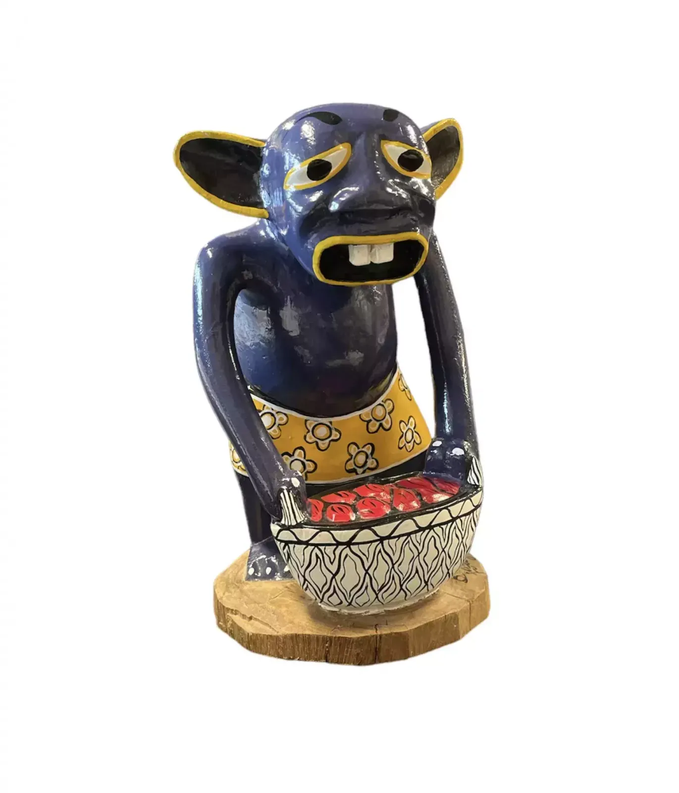 Wood Carving Of A Man With A Basket By George Lilanga Di Nyama (Tanzanian, 1934 2005) From The 20th Century.