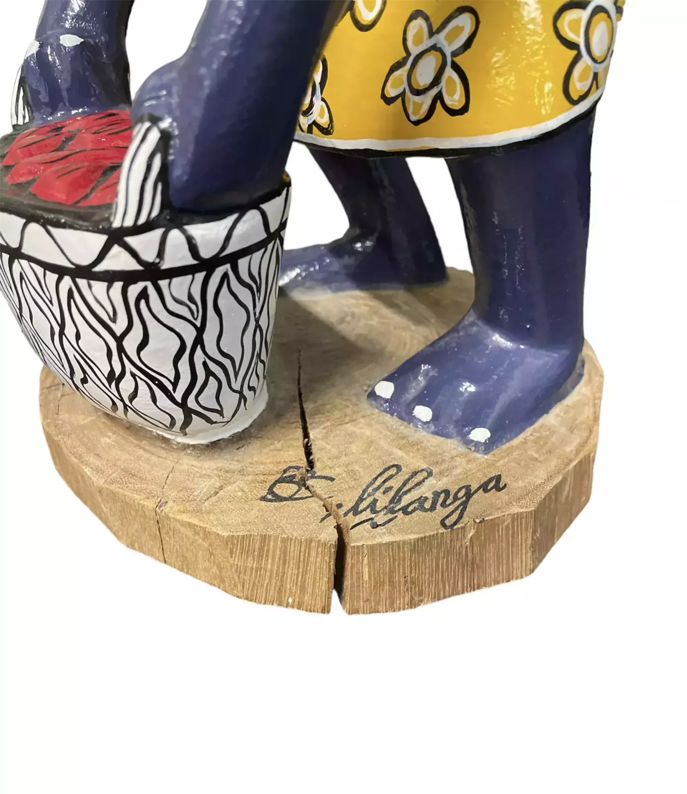 Wood Carving Of A Man With A Basket By George Lilanga Di Nyama (Tanzanian, 1934 2005) From The 20th Century. photo Home Decor