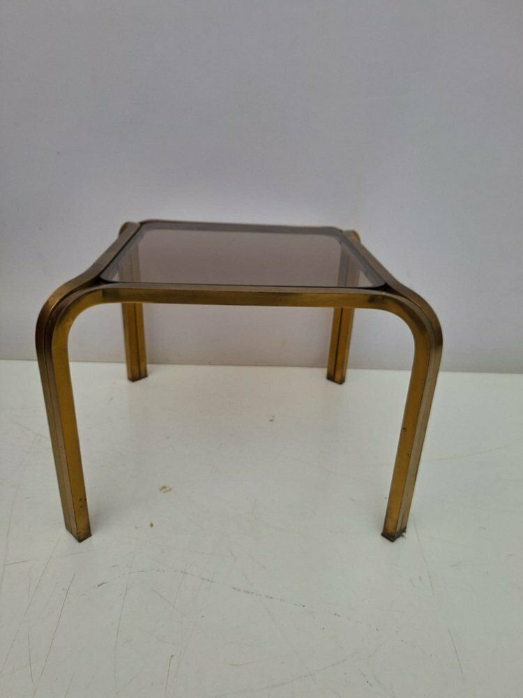Coffee Table In Brass And Smoked Glass, 1960s photo Furniture
