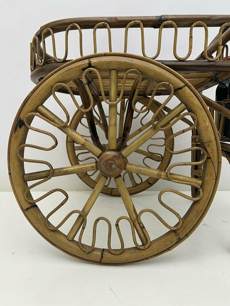 photo vintage Mid Century Riviera Trolley In Bamboo And Wicker, 1950s