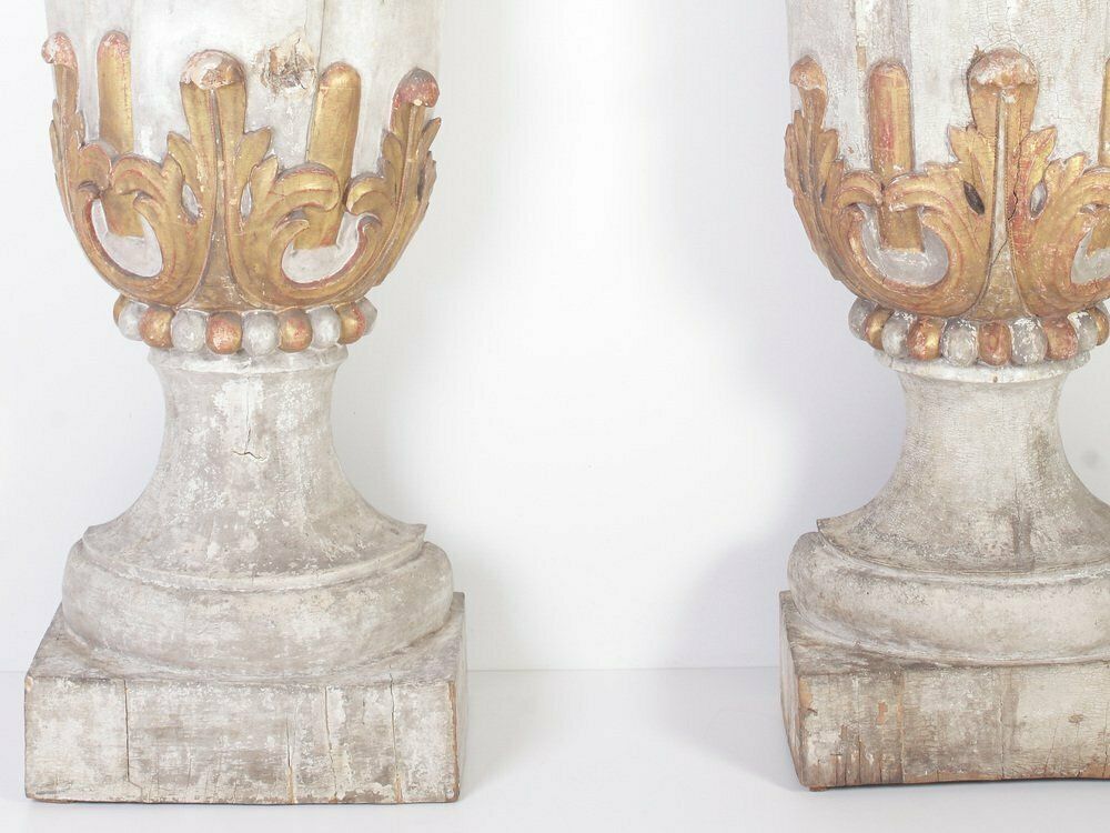 Large 18th Century Bohemian Decorative Lime Wood Vases, Set Of 2 photo for sale