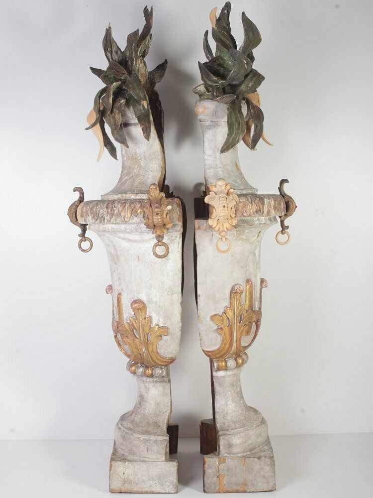 Large 18th Century Bohemian Decorative Lime Wood Vases, Set Of 2 photo Home Decor