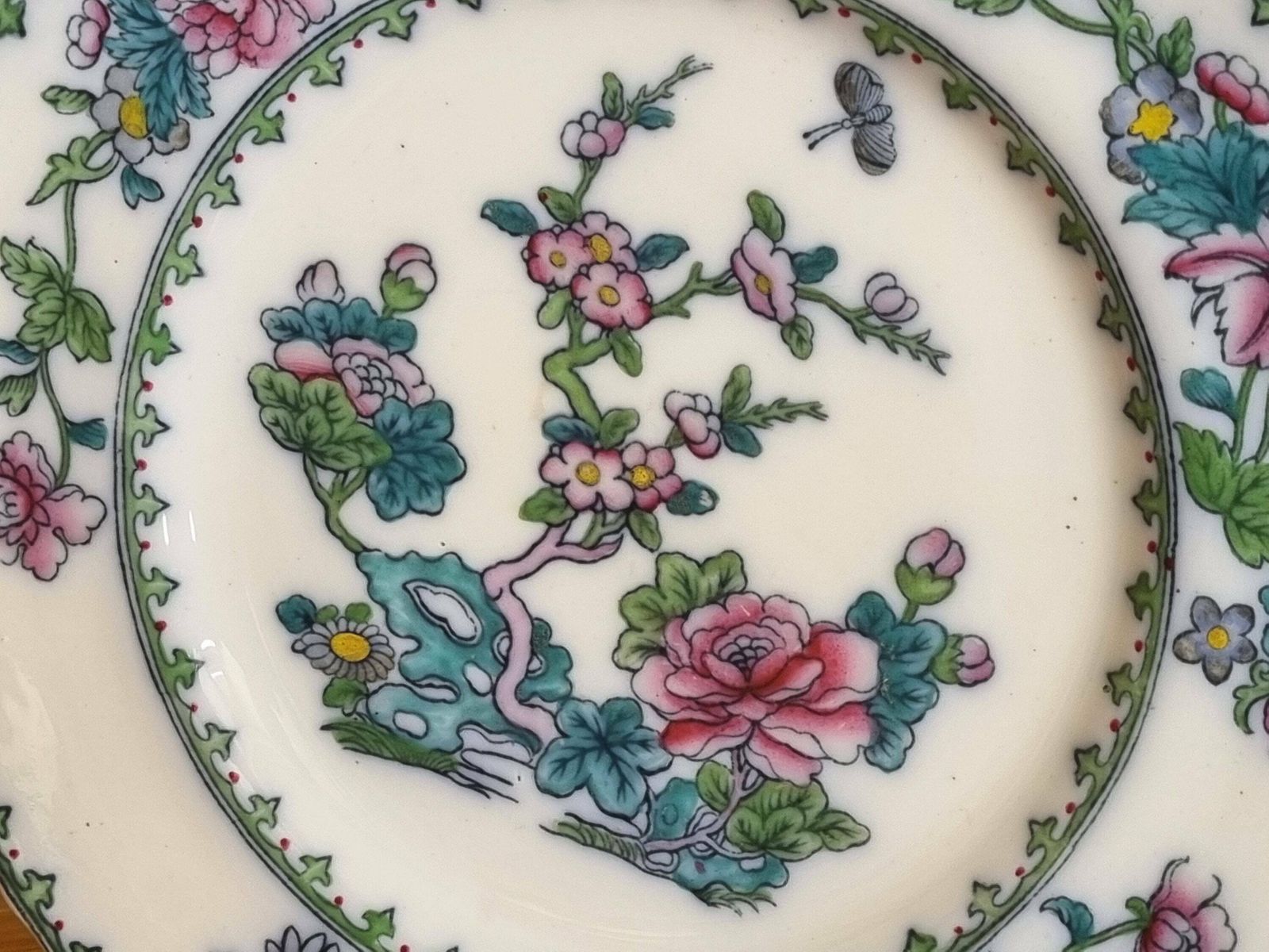 Antique Copeland Spode Indian Tree Plate, English Hand Painted Floral China, Scalloped Edge 9.5 Inch photo Home Decor