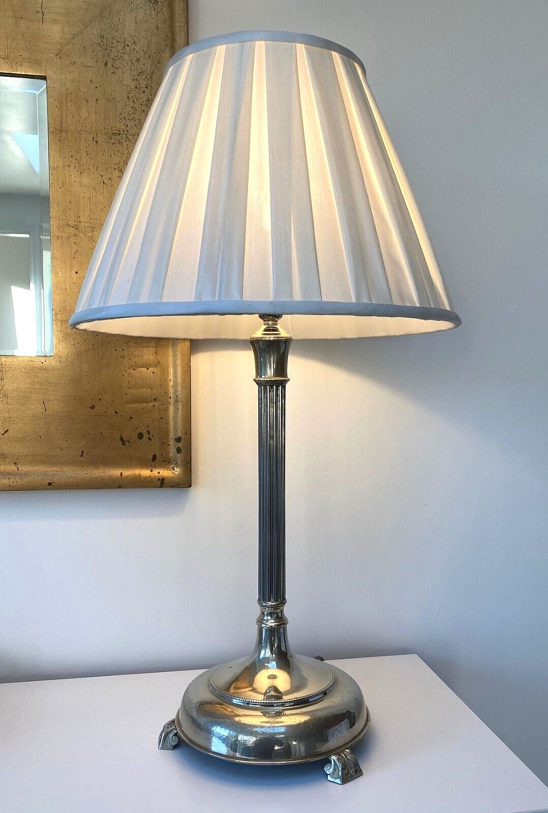 Tall Vintage Plated Table Lamp Early 20th Century Rewired Pat Tested photo for sale