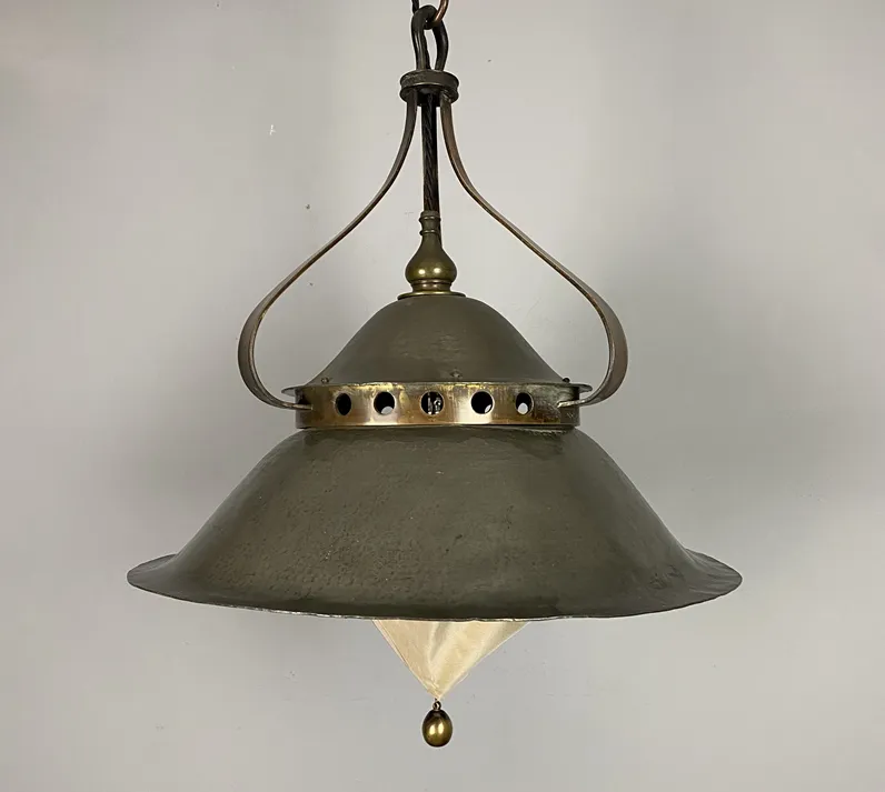 Antique Birmingham Guild Of Handicraft Pewter Pendant Light (22564) photo for sale