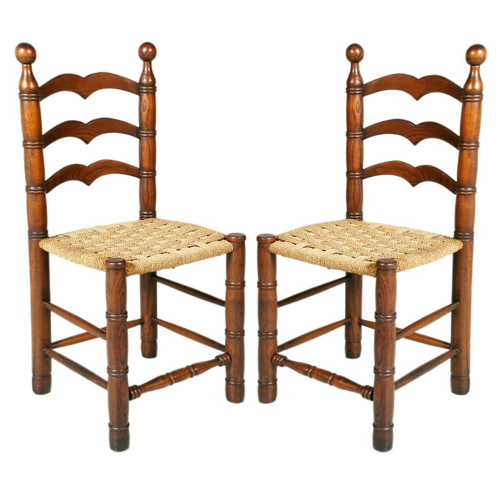 Hemp Rope And Oak Brutalist Style Chairs By Charles Dudouyt, 1940s, Set Of 2