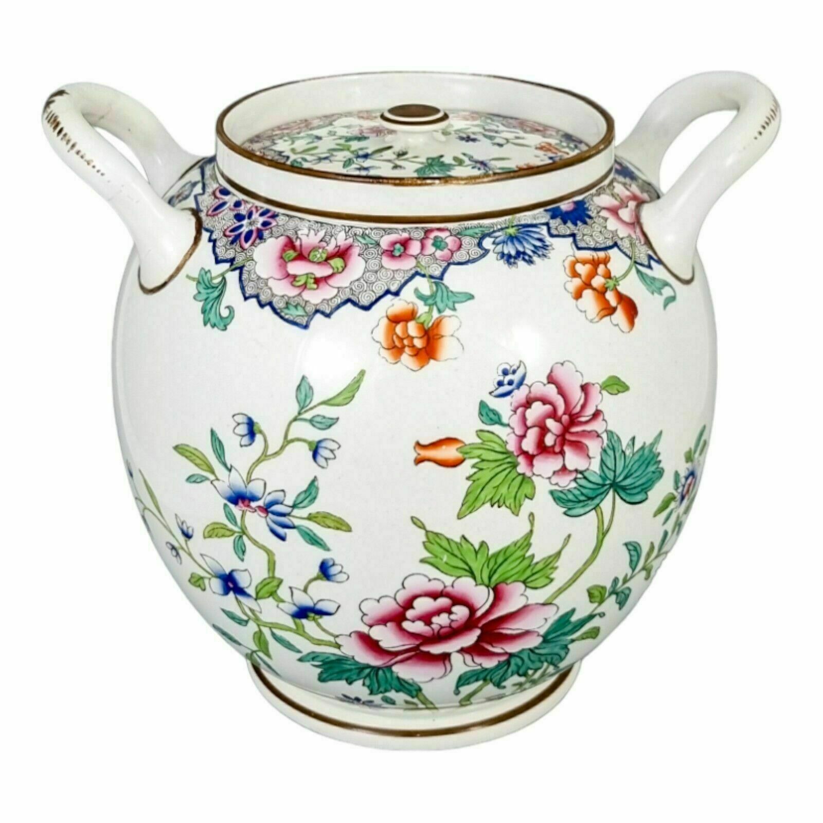 1820s Regency Spode Porcelain Chinoiserie Famille Rose Creamware Barrel Jar 3184 photo furniture