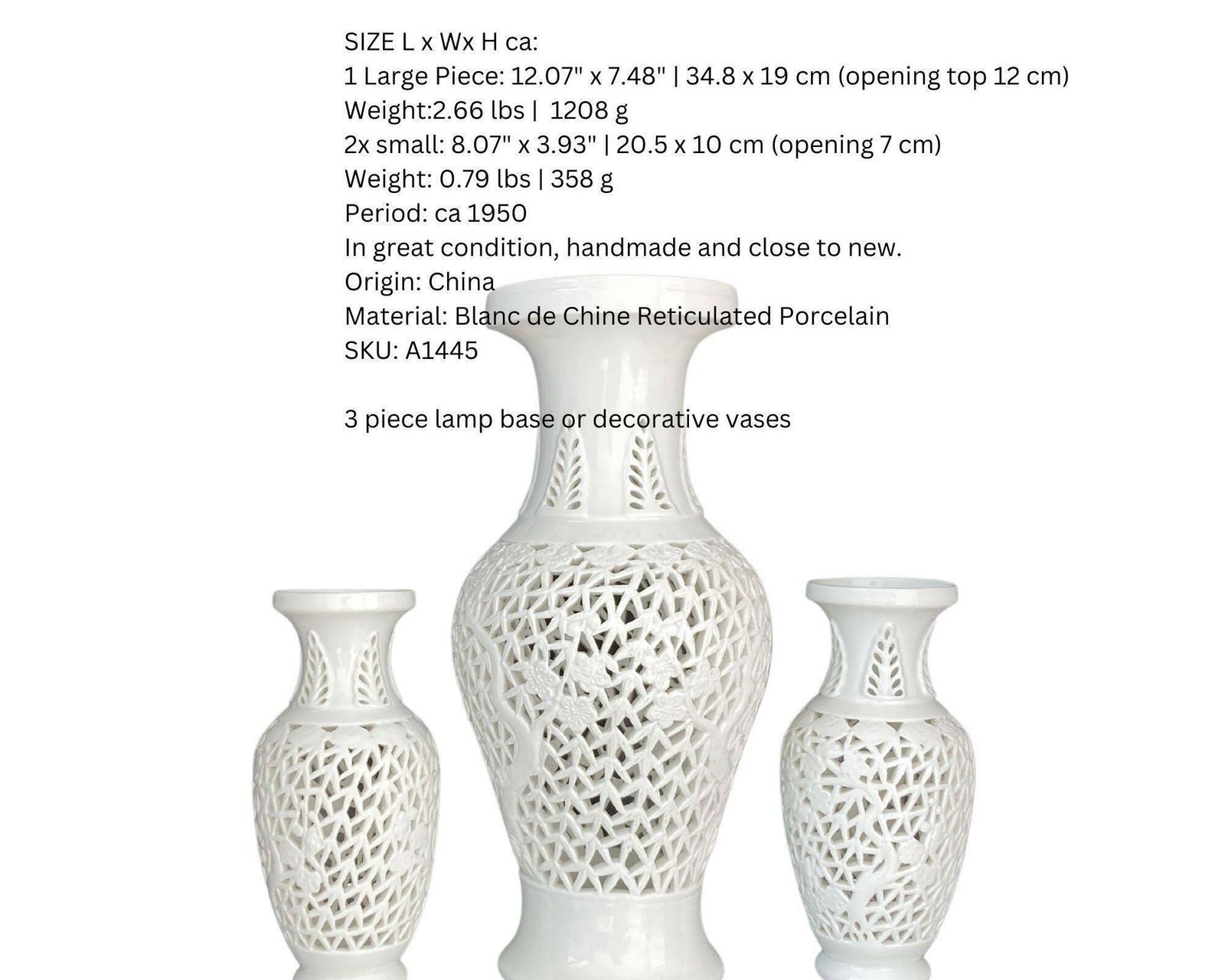 White Blanc De Chine Vase | 3pcs | Reticulated Porcelain photo vinterior