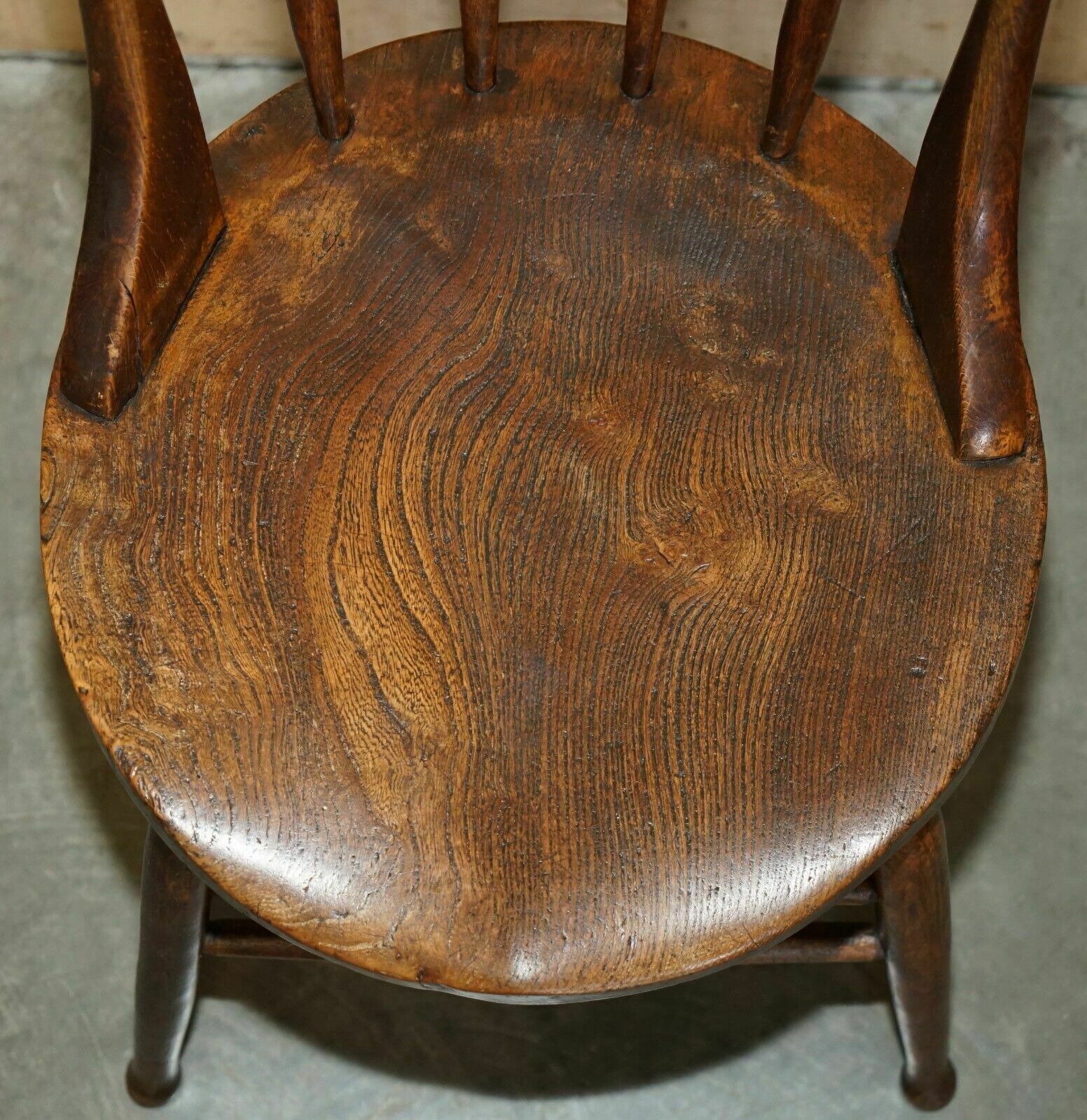 Pair Of Antique English Elm Windsor Stick Back Chairs Stamped Lea Hall Infantry photo vinterior