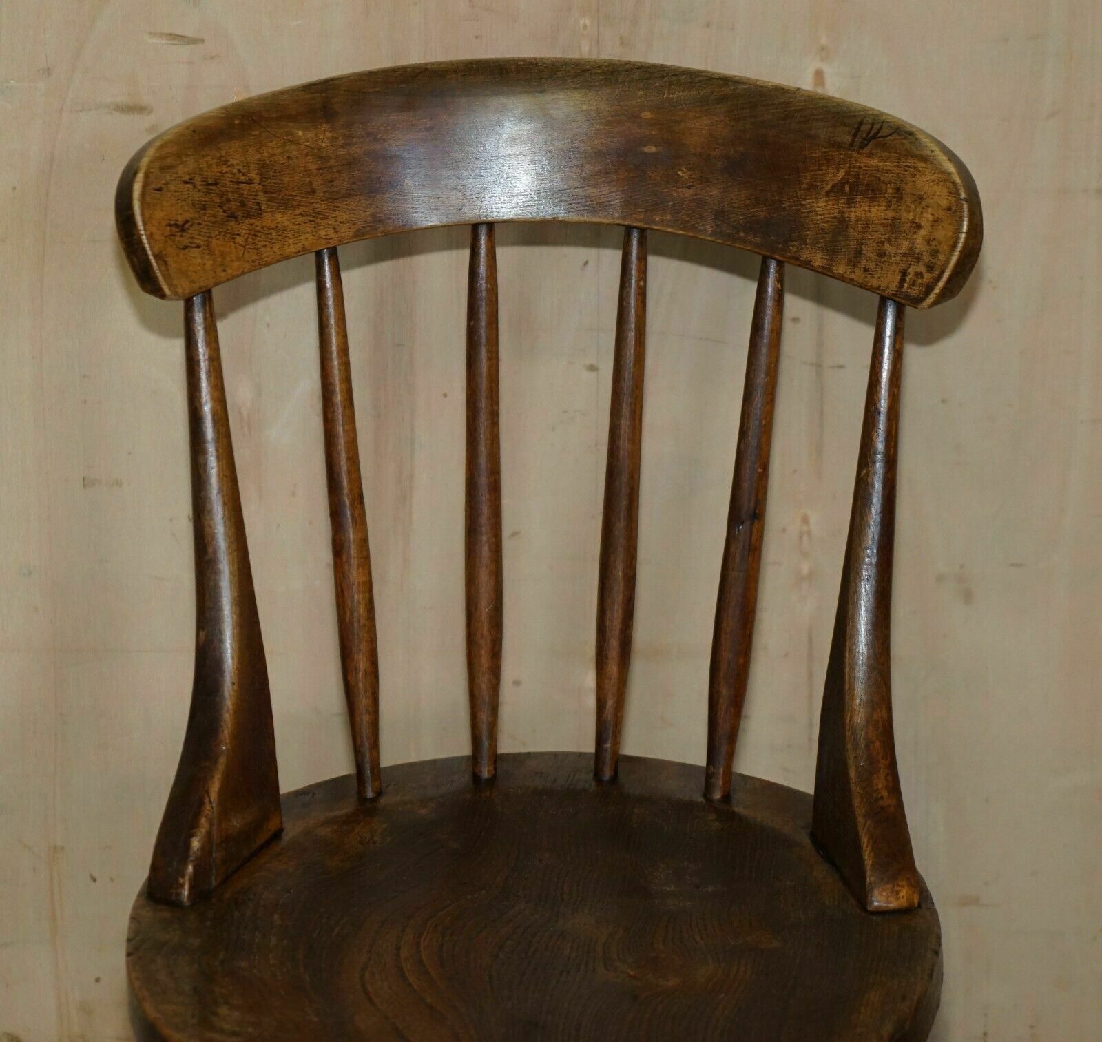 Pair Of Antique English Elm Windsor Stick Back Chairs Stamped Lea Hall Infantry photo buy