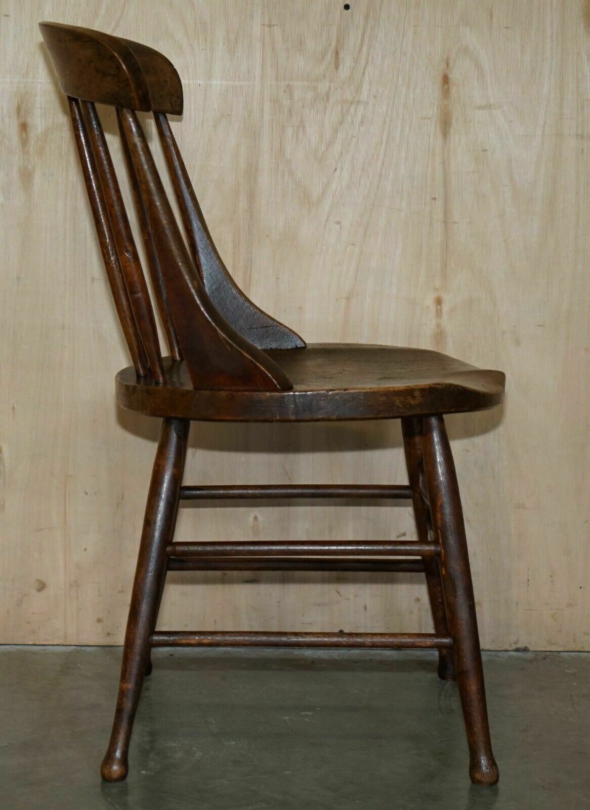 photo for sale Pair Of Antique English Elm Windsor Stick Back Chairs Stamped Lea Hall Infantry