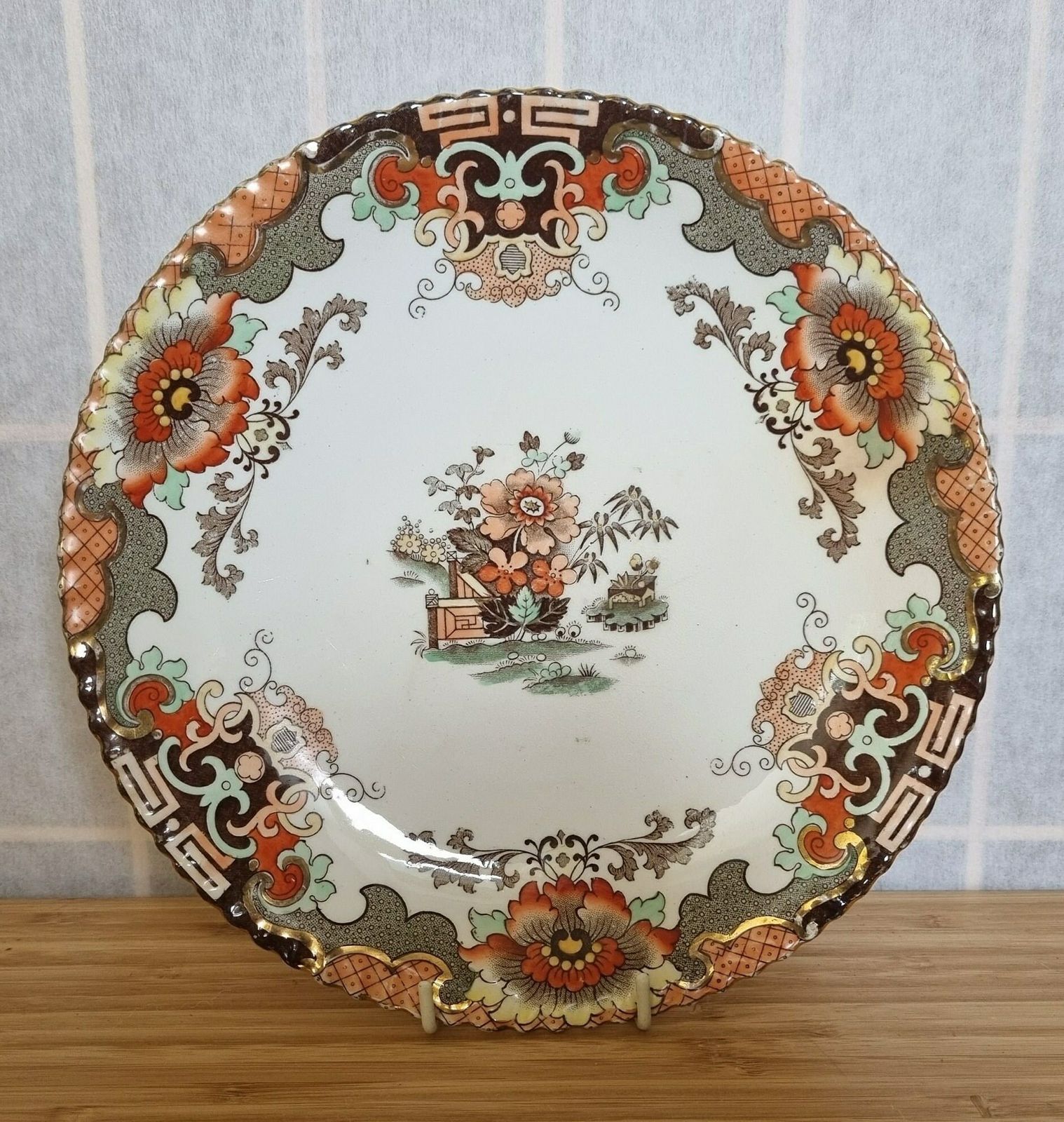 Antique Imari Plate, Samuel Radford England, Antique 1800s, Victorian Pottery Ceramics   Opulent Colours And Floral Pattern, 23cm, 9" photo furniture