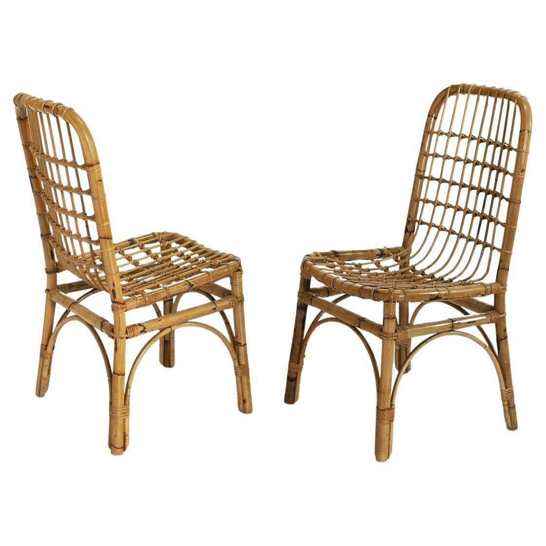 Set Of Four Italian Bamboo Folding Chairs Very Confortable, Mid 60s.