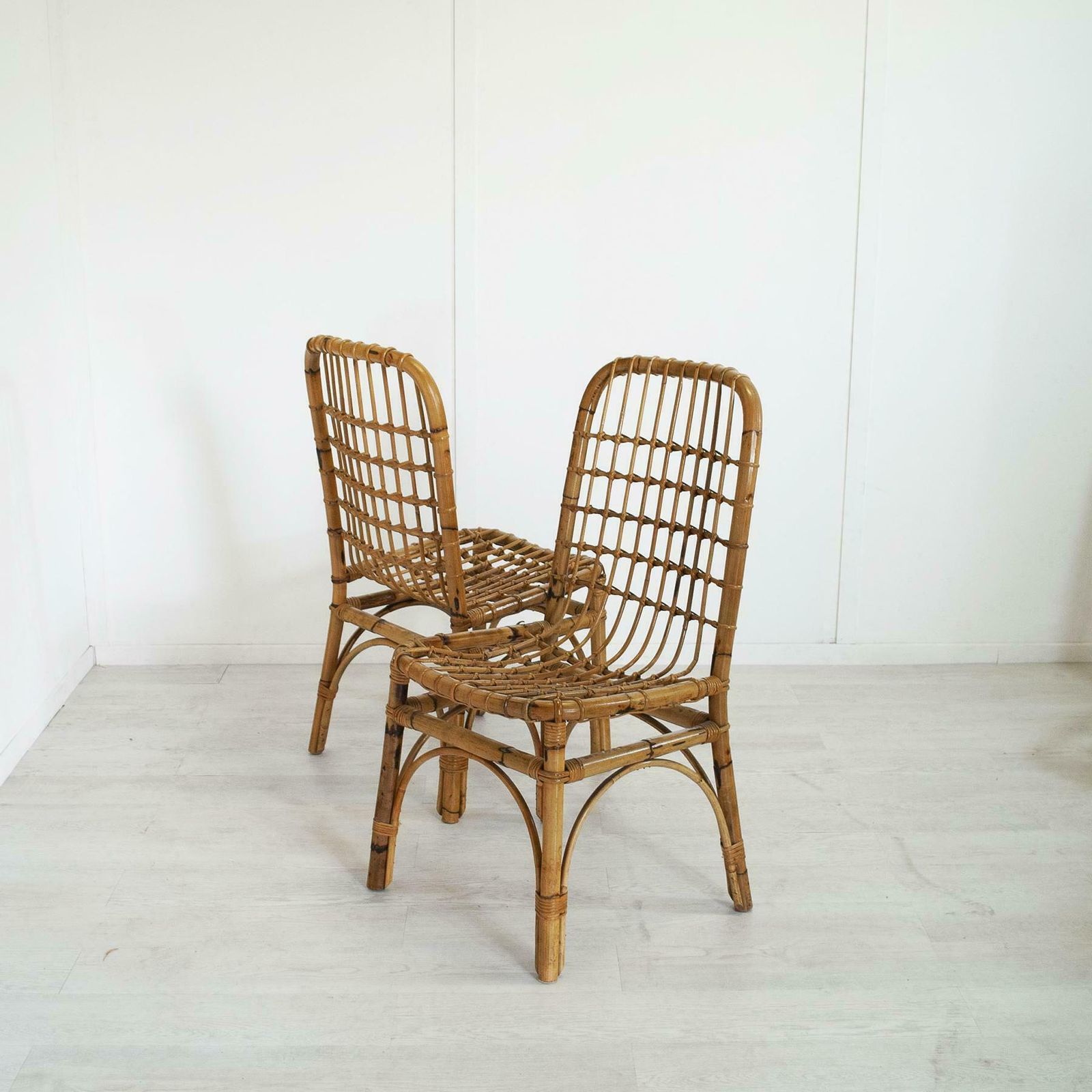 Set Of Four Italian Bamboo Folding Chairs Very Confortable, Mid 60s. photo vinterior