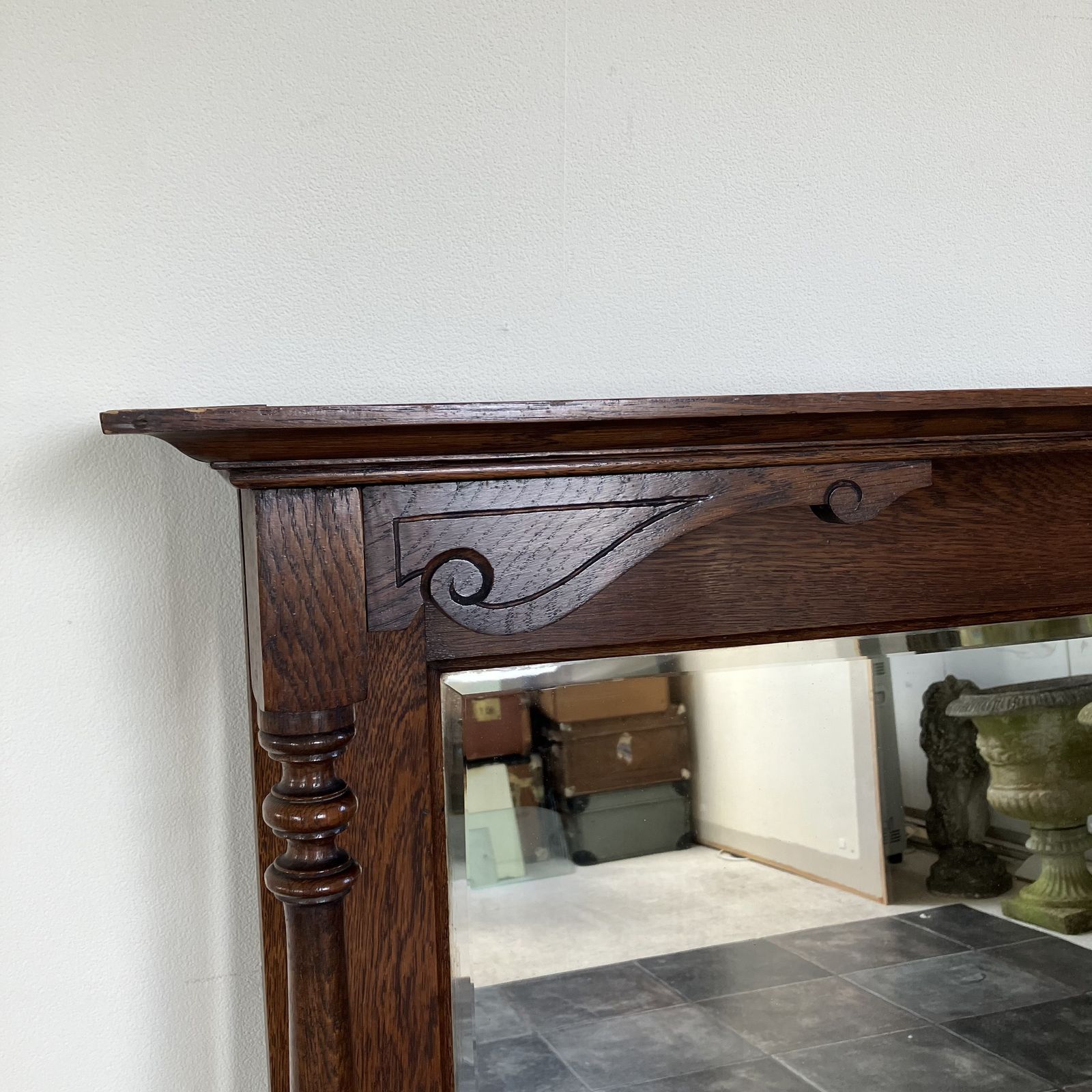 Reclaimed Salvaged Edwardian Oak Over Mantle Bevelled Wall Mirror photo furniture