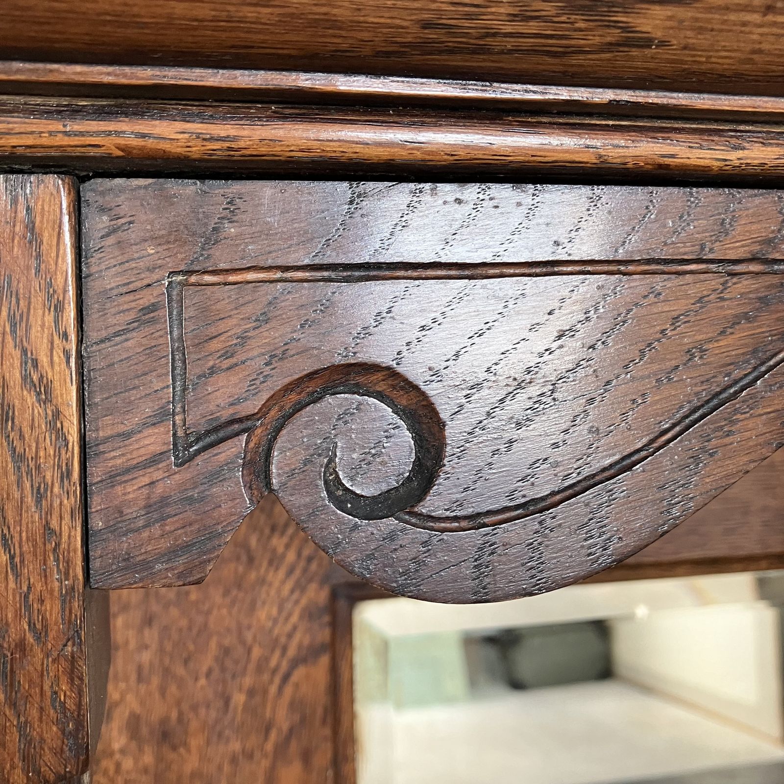 Reclaimed Salvaged Edwardian Oak Over Mantle Bevelled Wall Mirror photo 445.0