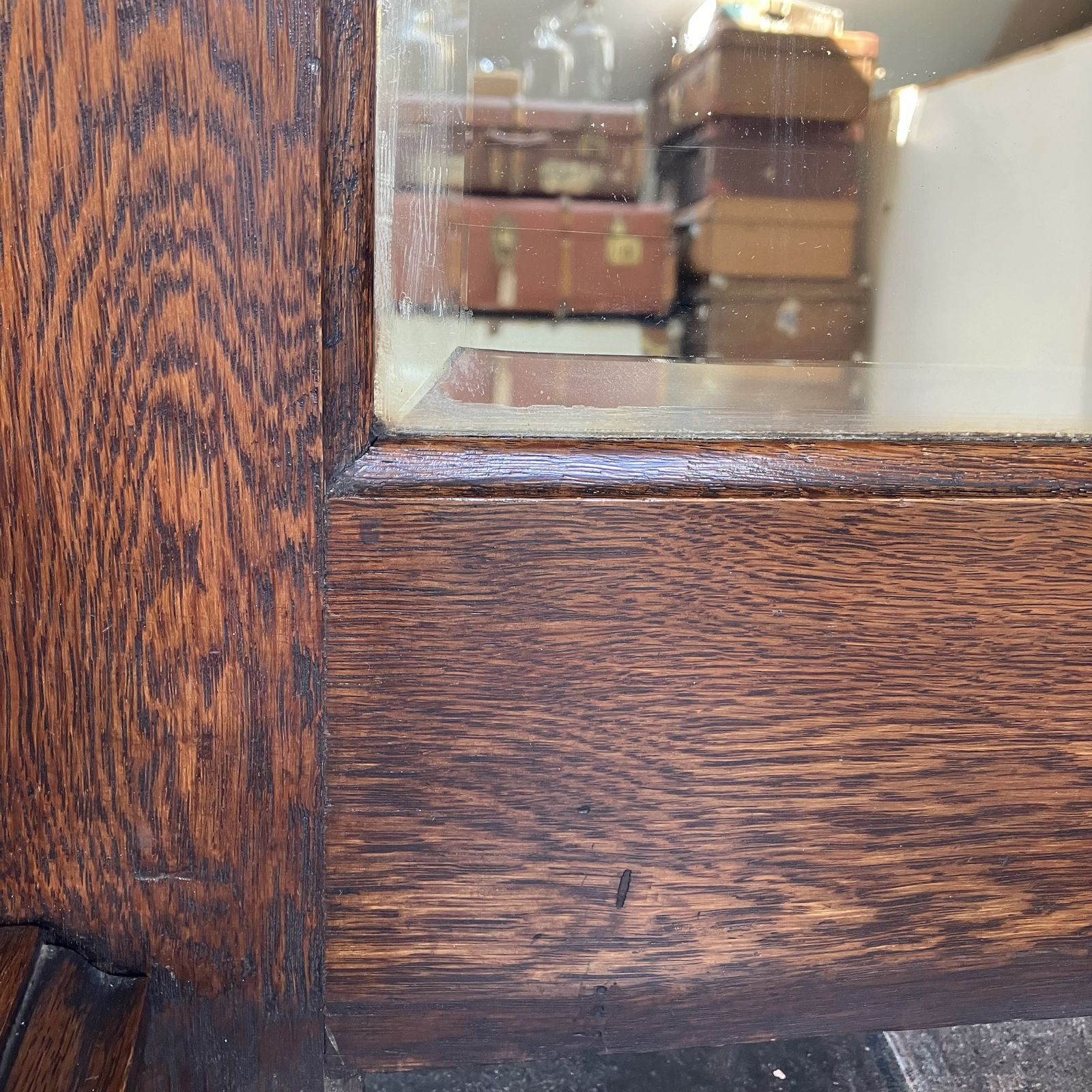 445.0 Reclaimed Salvaged Edwardian Oak Over Mantle Bevelled Wall Mirror photo