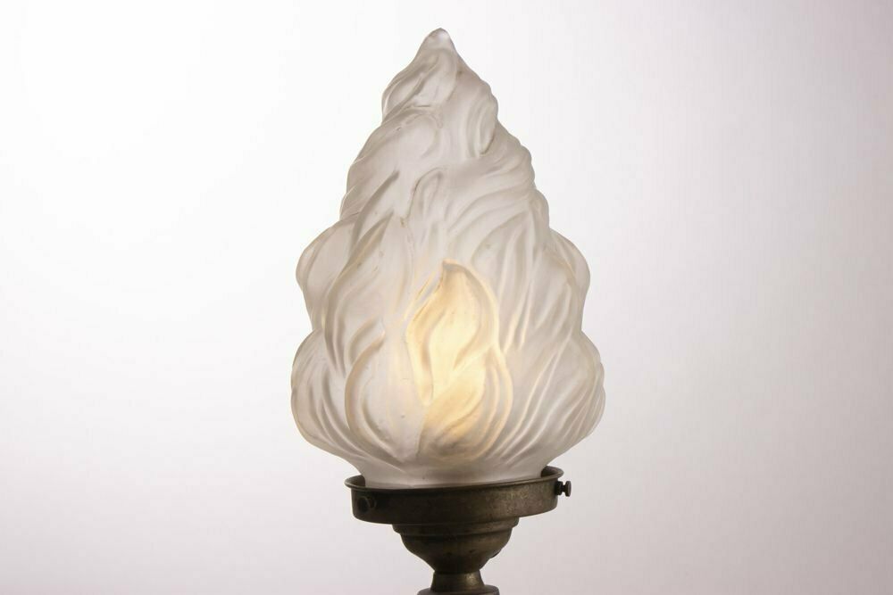 photo for sale Art Deco Glass Table Lamp Of A Female Nude Holding A Torcher Lamp, British C.1930