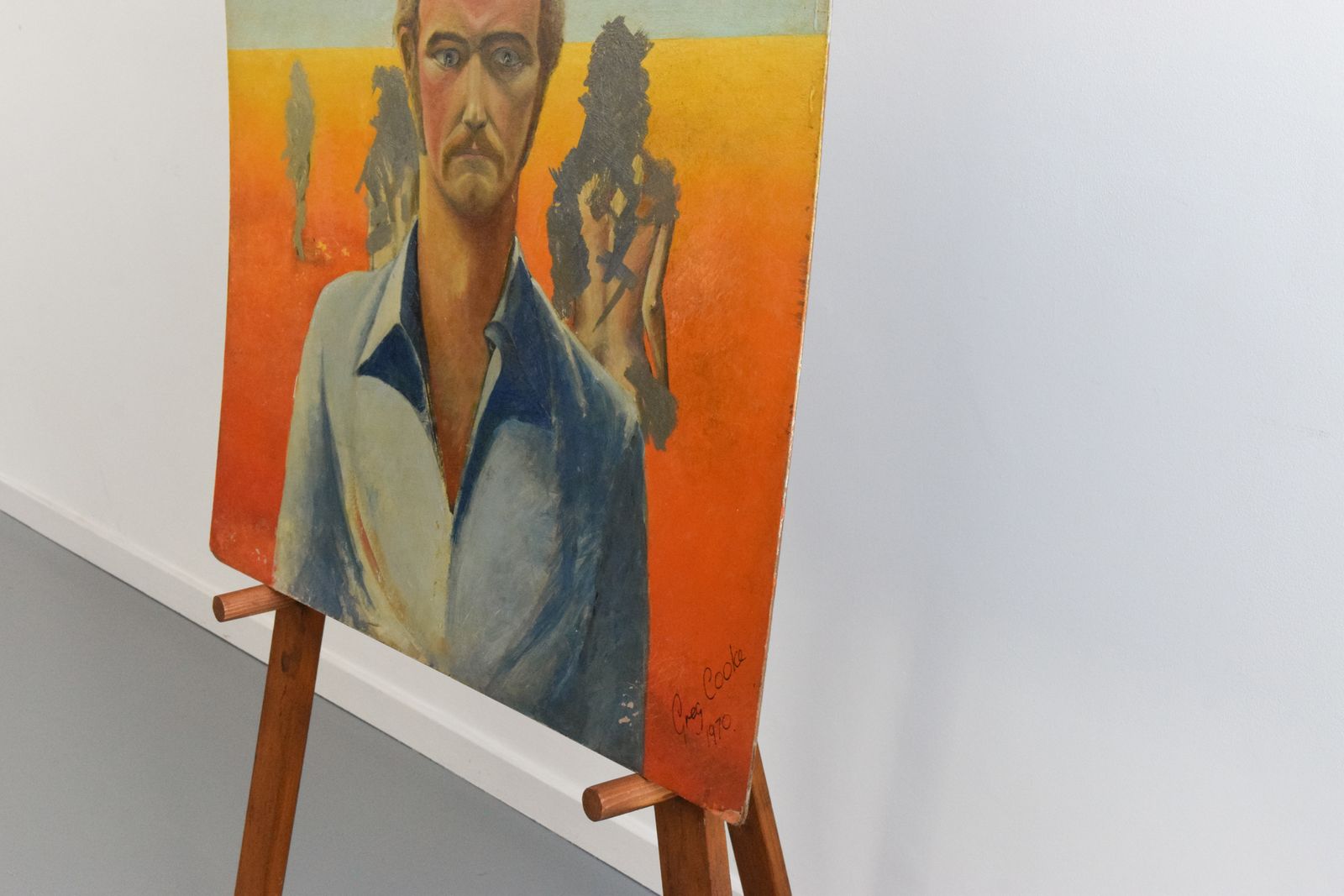 Art Vintage Original Self Portrait Painting By Artist Greg Cooke Dated 1970 photo