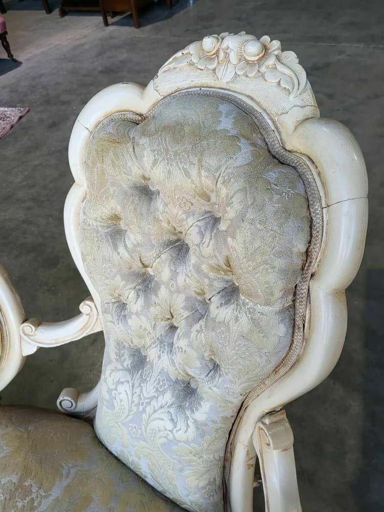 Antique French Louis Cream Wood Frame Sofa Love Seat Cabriole Legs photo vinterior