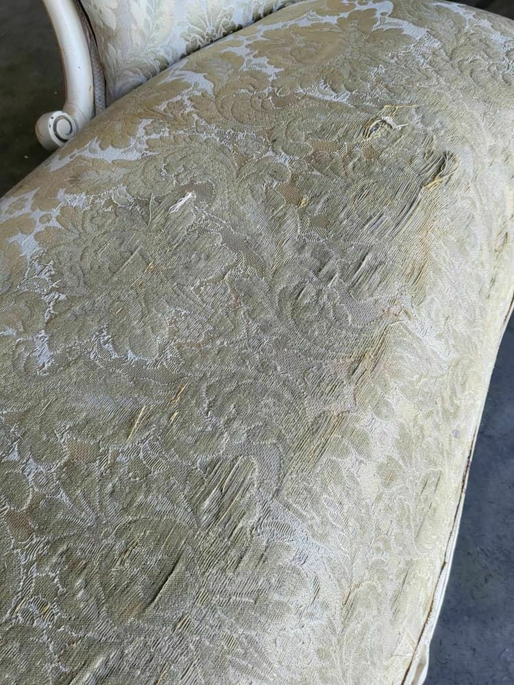 photo for sale Antique French Louis Cream Wood Frame Sofa Love Seat Cabriole Legs