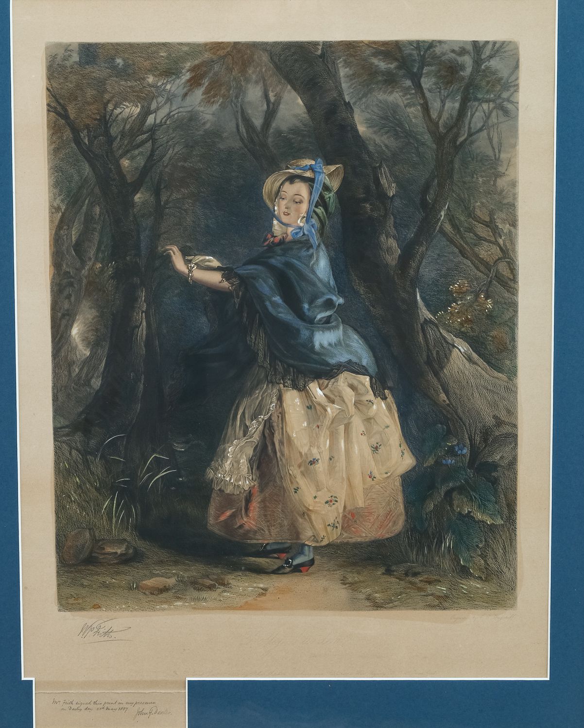 English Victorian Lithograph Engraved Watercolour Painting Picture Of Dolly Varden By William Powell Frith (Circa 1887) photo Art