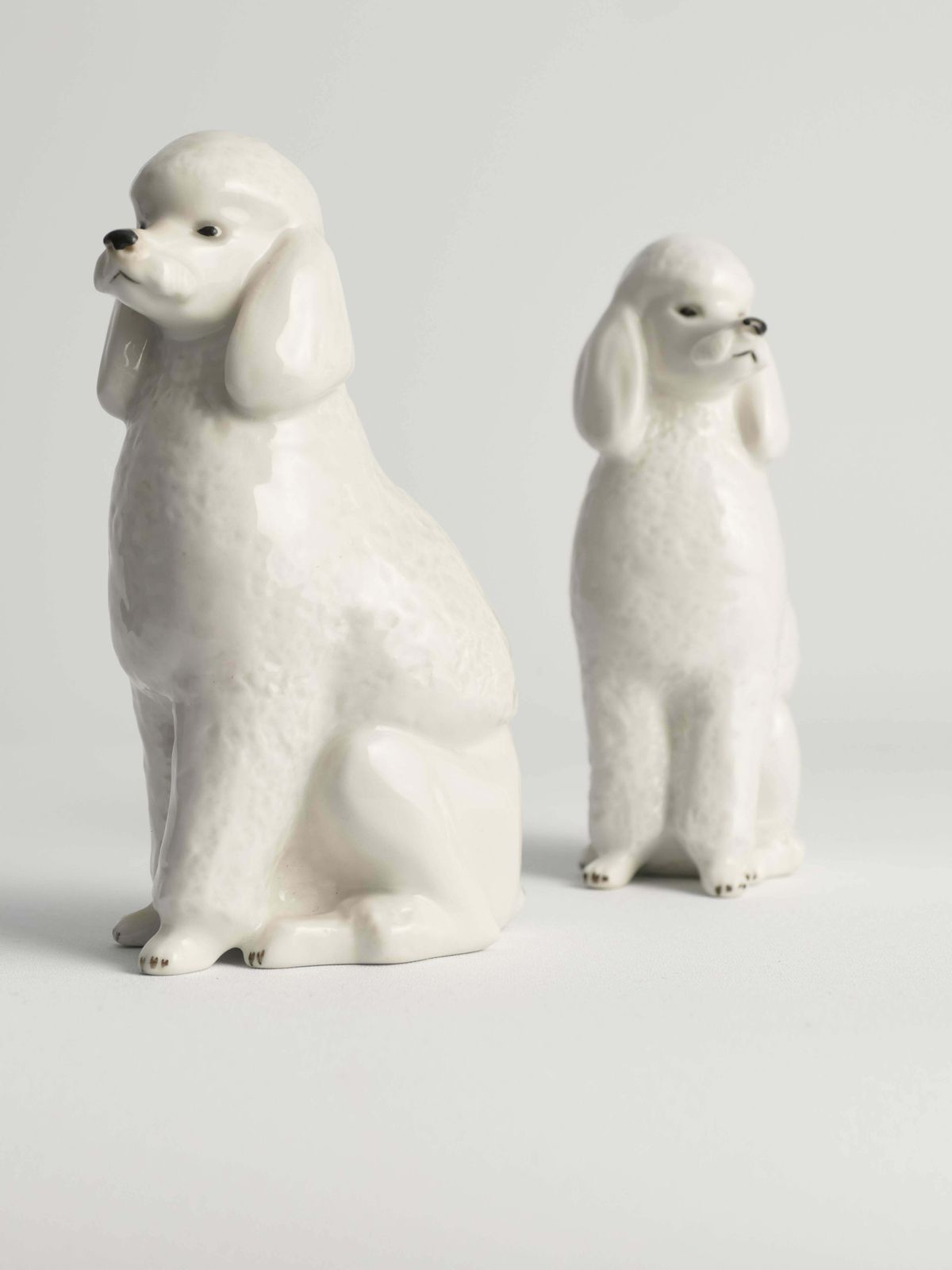 White Hand Painted Porcelain Poodle Dogs By Lomonosov, Soviet, 1960s, Set Of 2 photo 212.0
