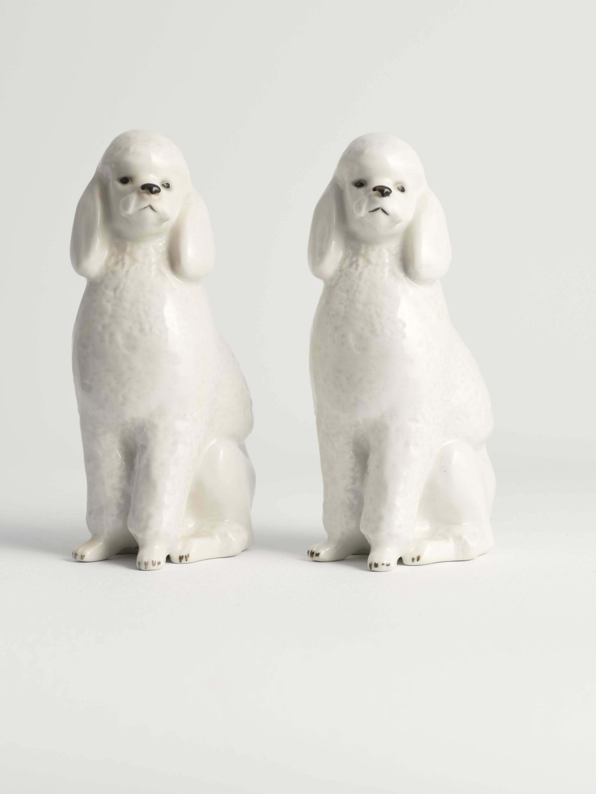 White Hand Painted Porcelain Poodle Dogs By Lomonosov, Soviet, 1960s, Set Of 2 photo vintage