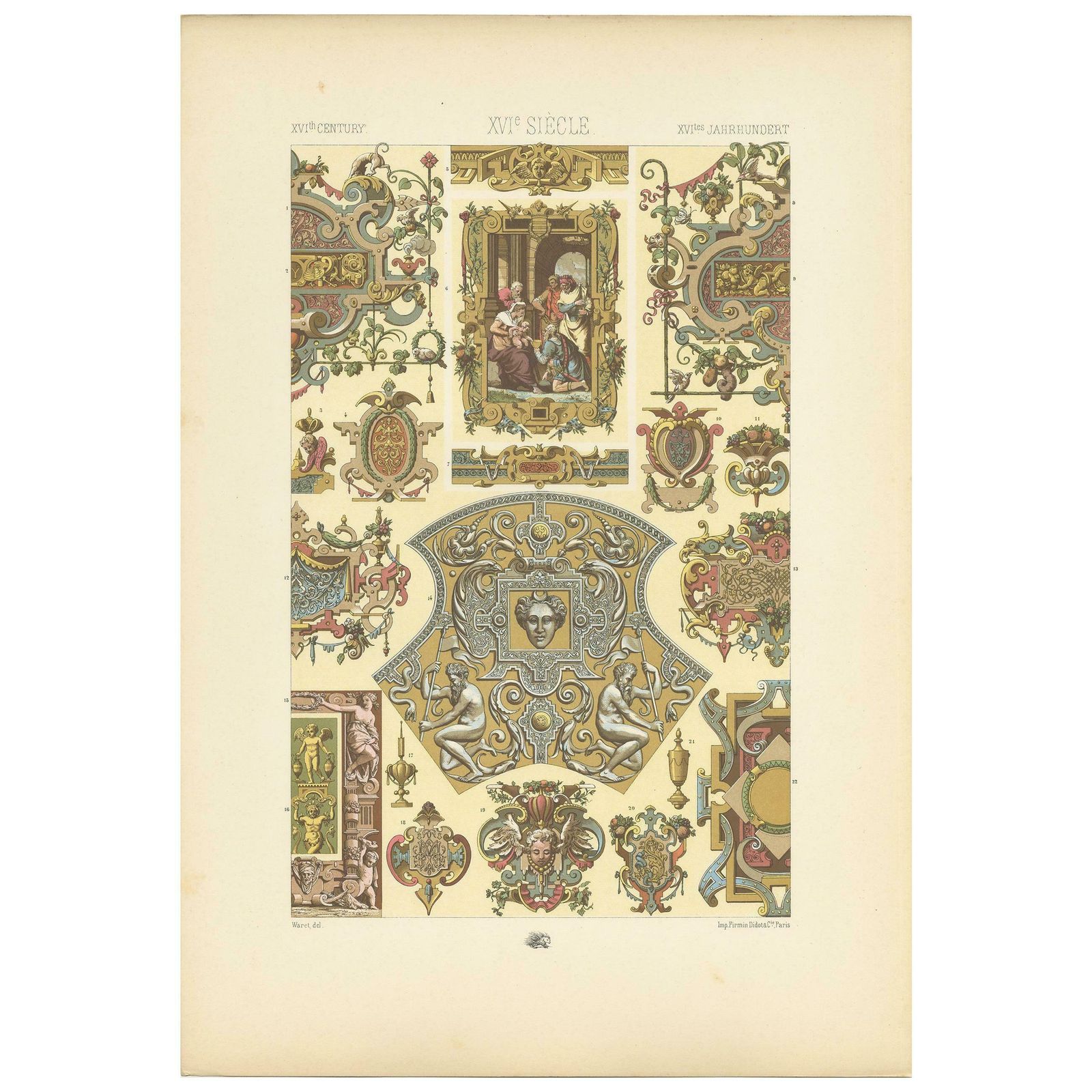Pl. 100 Antique Print Of 16th Century Frames And Ornaments By Racinet Circa 189090