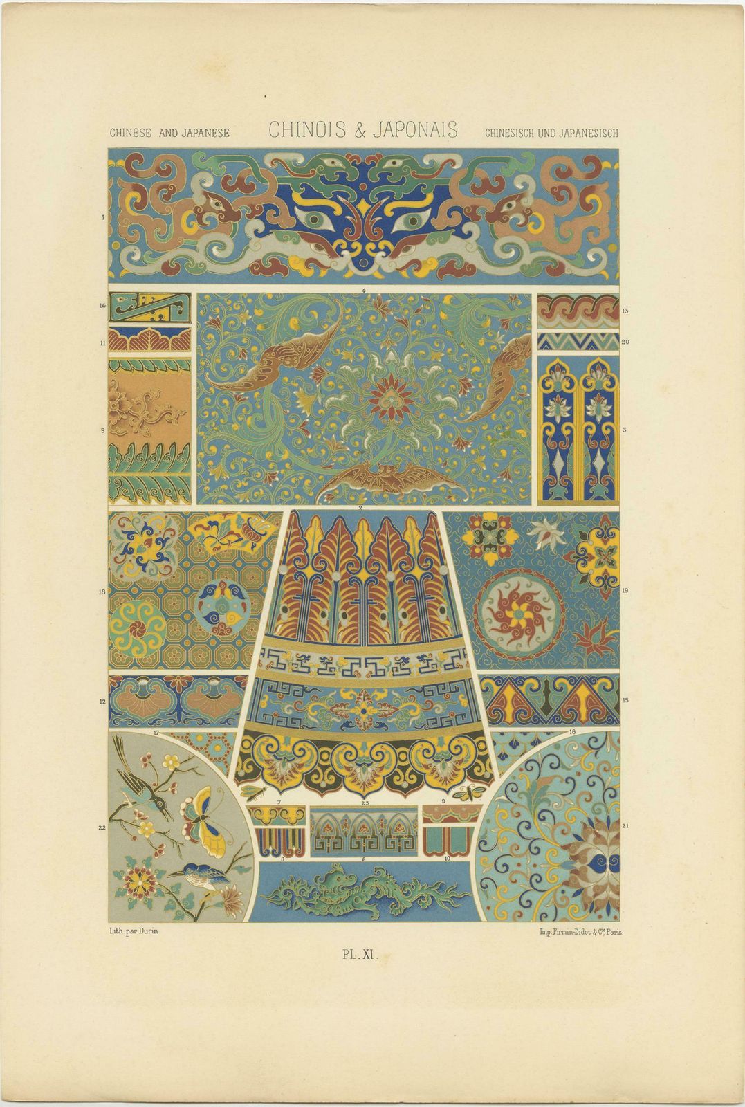 11 Antique Print Of Chinese And Japanese Ornaments By Racinet, Circa 1890 photo for sale