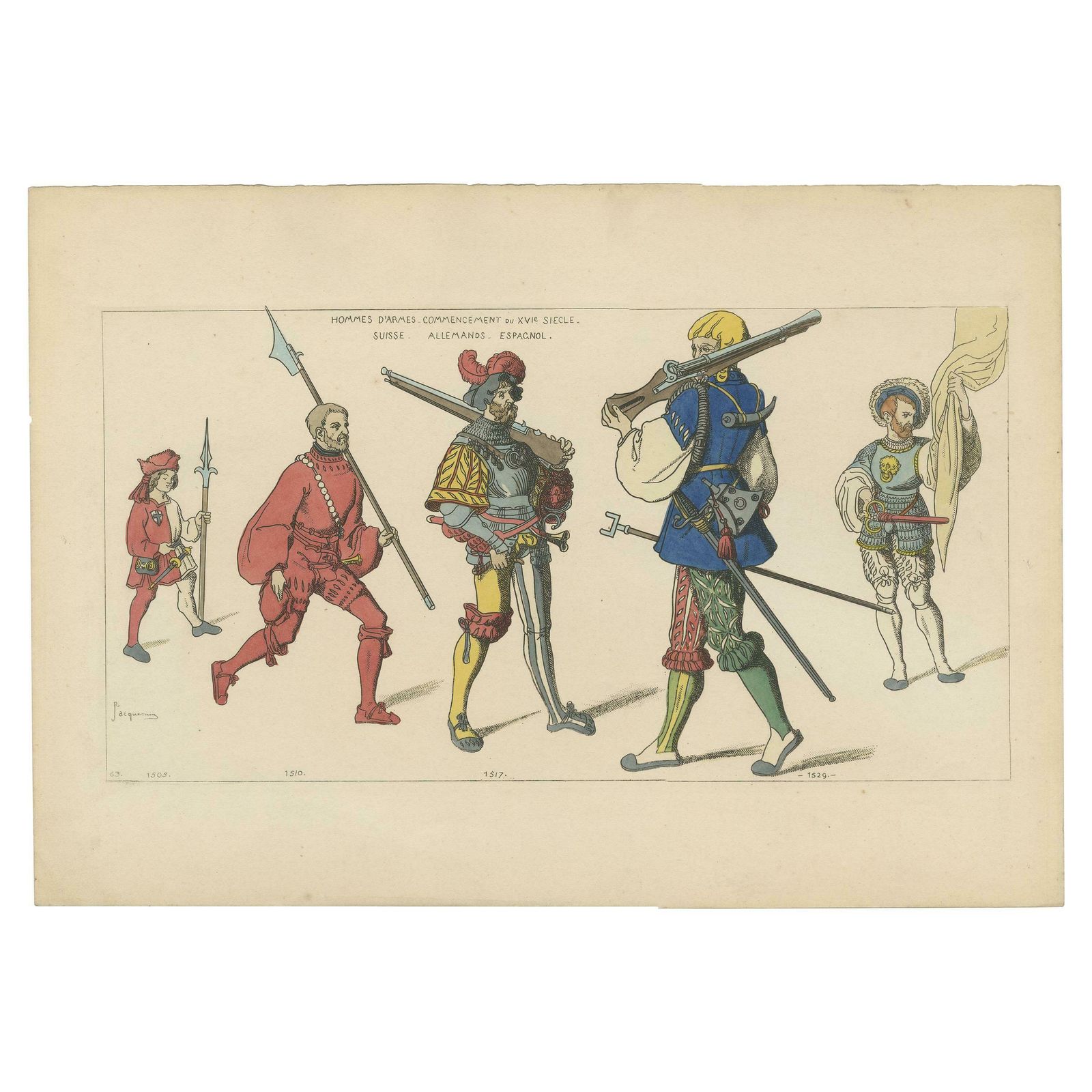Antique Print Of Men At Arms By Jacquemin 'C.1870'