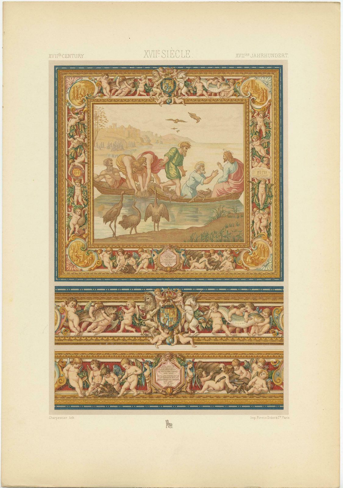 Pl. 103 Antique Print Of 17th Century English Tapestry By Racinet, Circa 1890 photo furniture