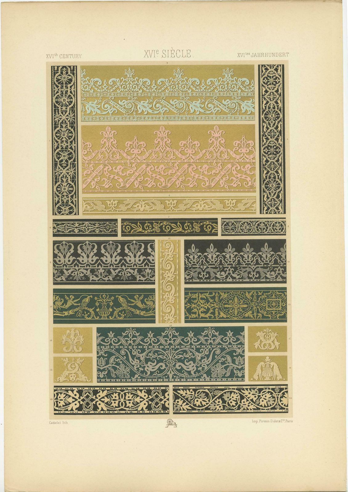 Pl. 101 Antique Print Of 16th Century Lace Motifs By Racinet, Circa 1890 photo furniture