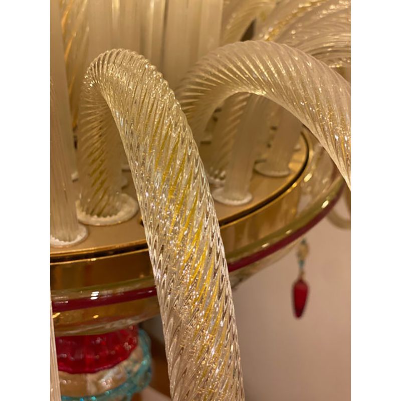 1970s Italian Chandelier Style Murano Glass Multicolors With Flowers photo for sale