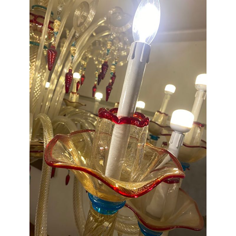 1970s Italian Chandelier Style Murano Glass Multicolors With Flowers photo vinterior