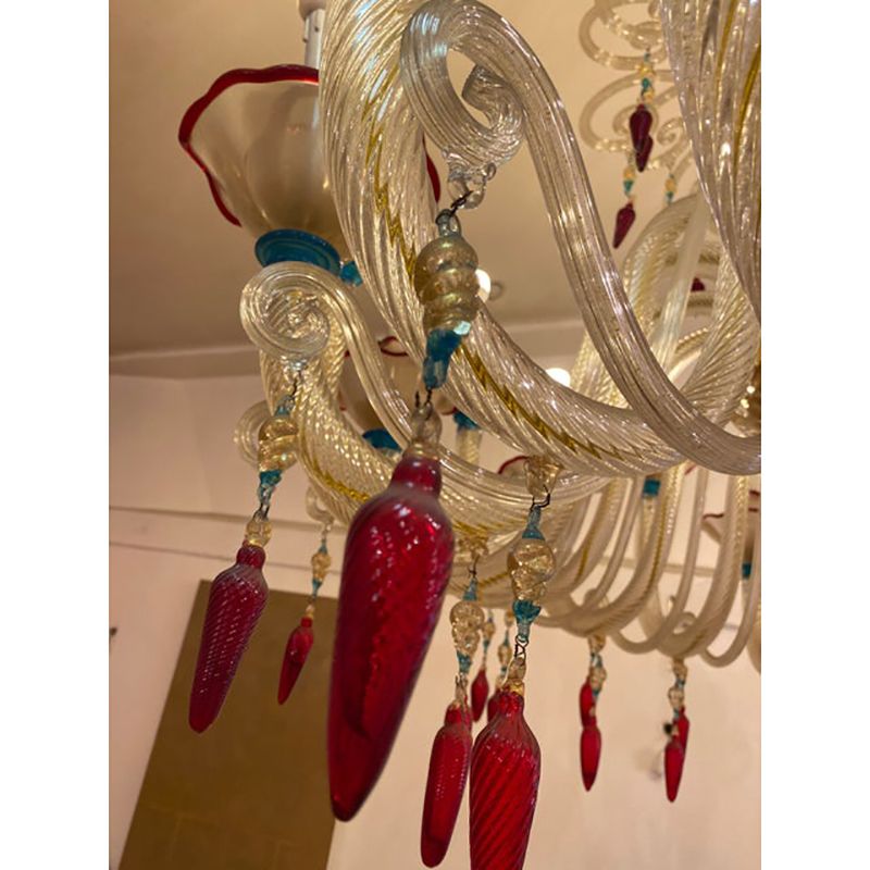 photo for sale 1970s Italian Chandelier Style Murano Glass Multicolors With Flowers
