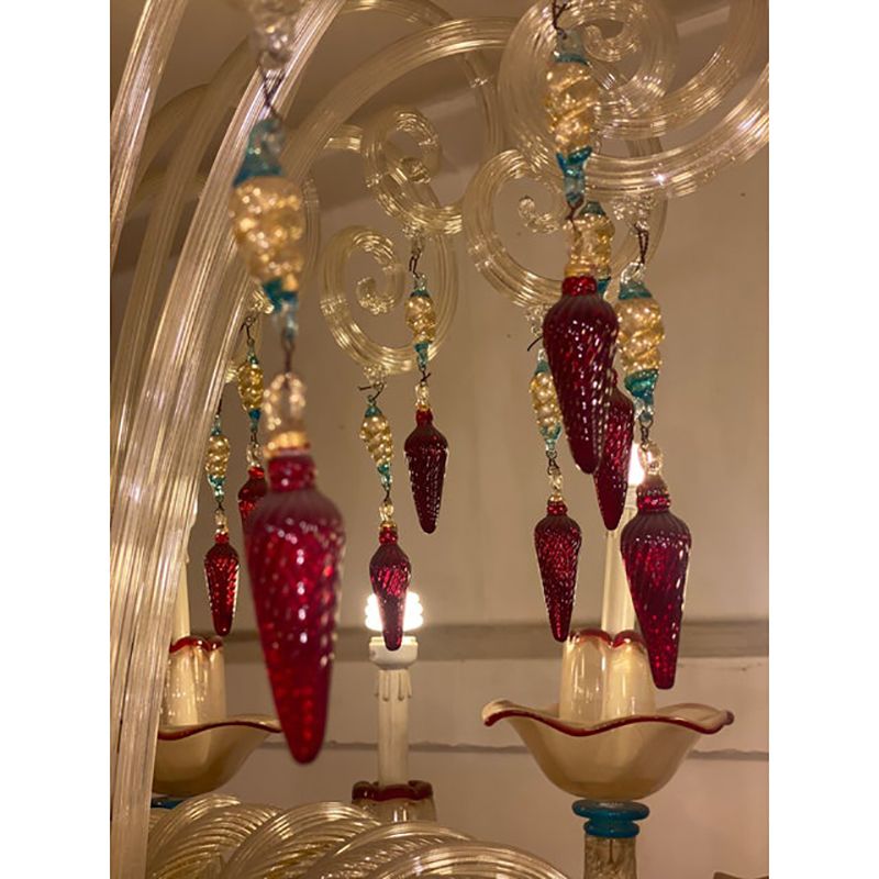 Lighting 1970s Italian Chandelier Style Murano Glass Multicolors With Flowers photo