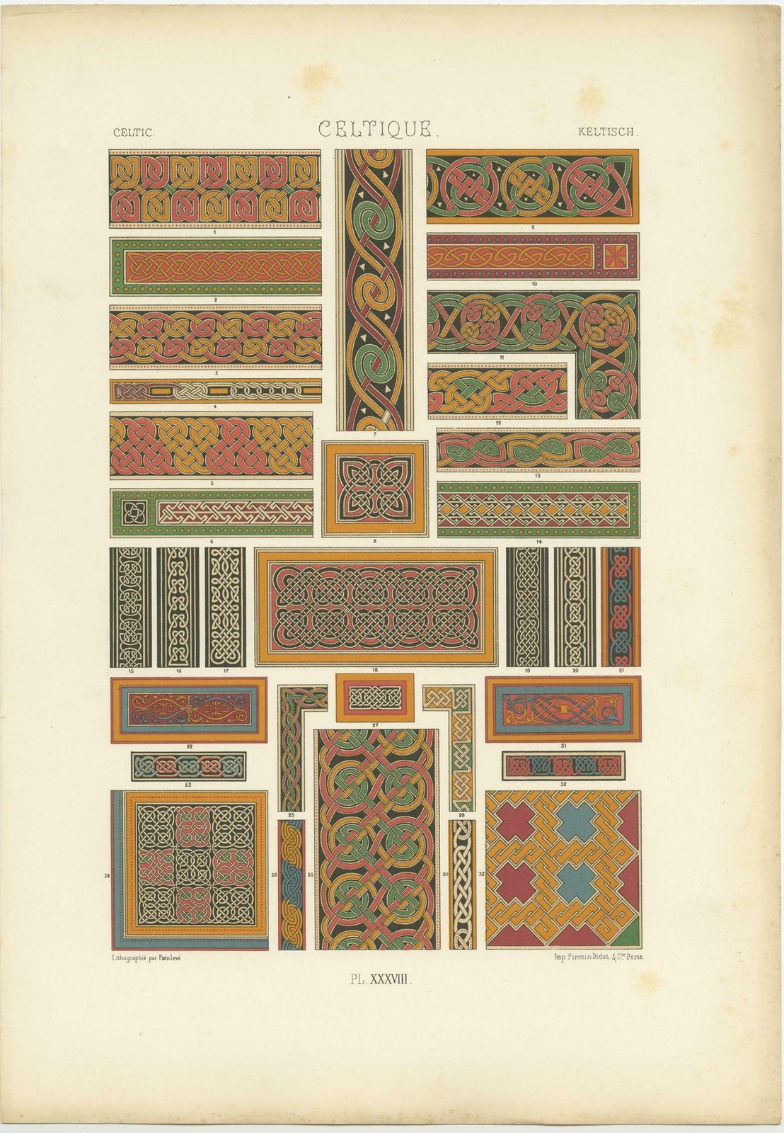 Pl. 38 Antique Print Of Celtic Ornaments By Racinet, 'Circa 1890' photo furniture
