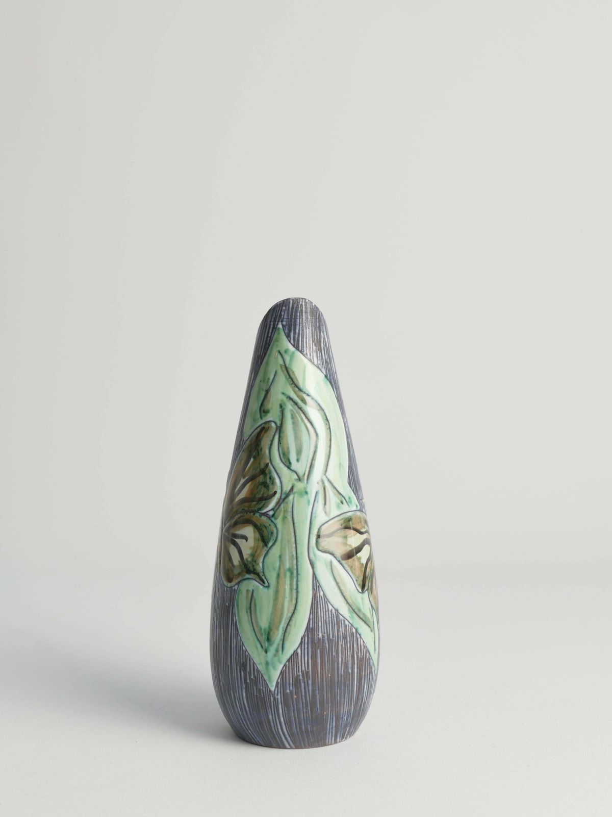 Mid Century Modern Stoneware Vase With Sgraffito And Butterflies. Sweden, 1950s photo vintage