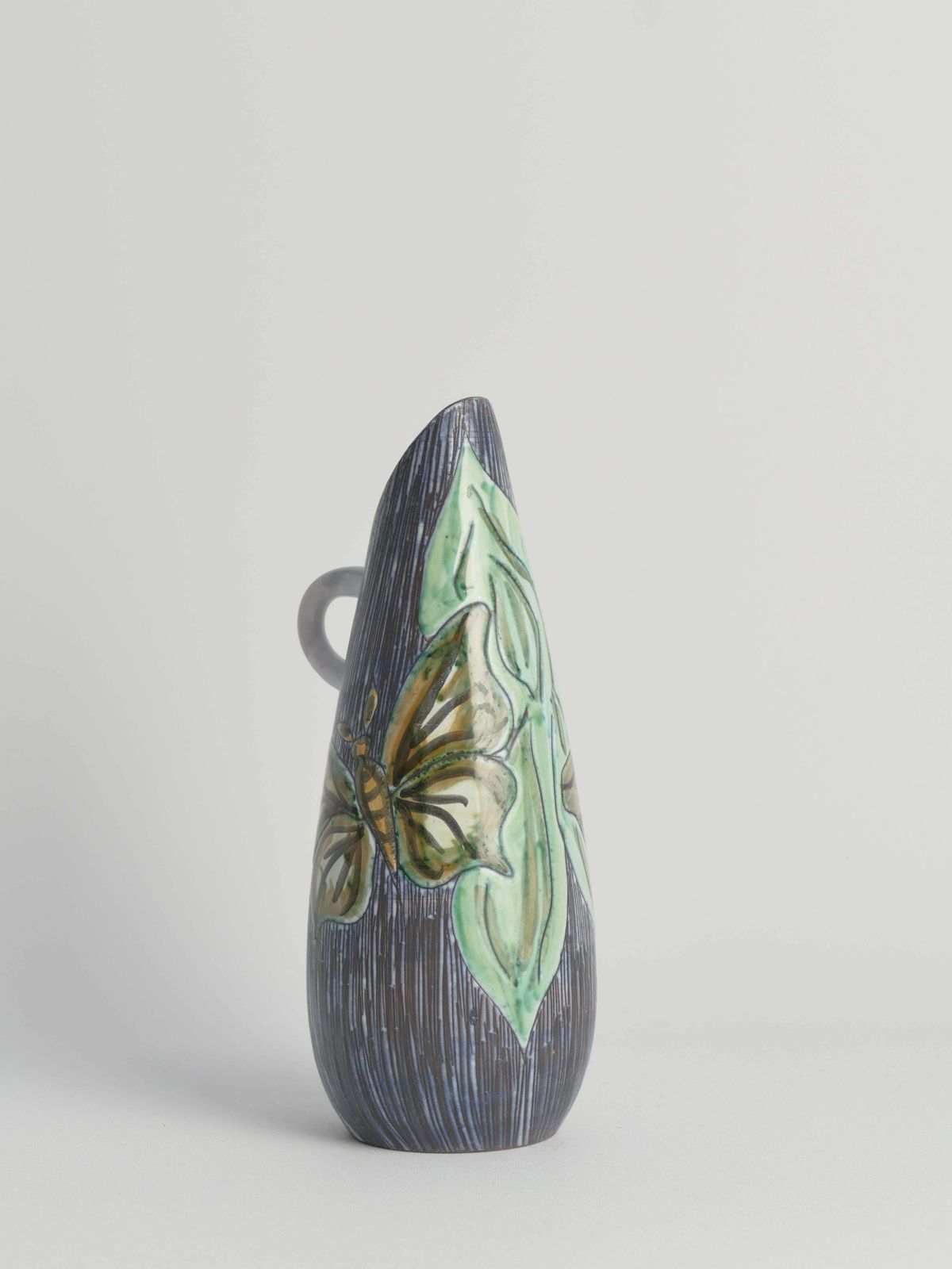 photo vinterior Mid Century Modern Stoneware Vase With Sgraffito And Butterflies. Sweden, 1950s