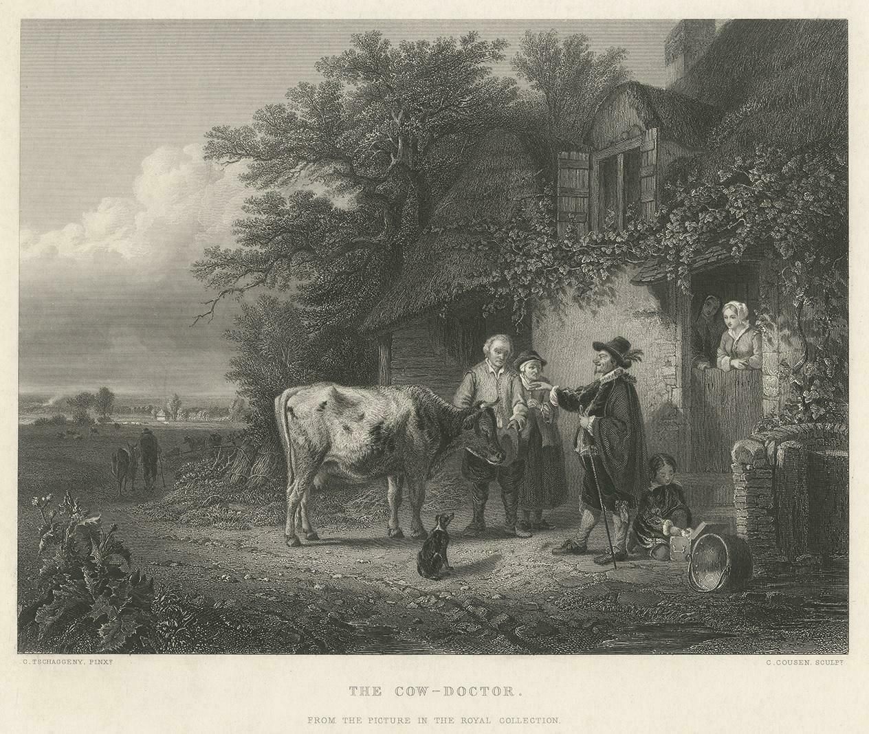 Antique Print Of A Cow Doctor By Cousen, Circa 1860 photo furniture