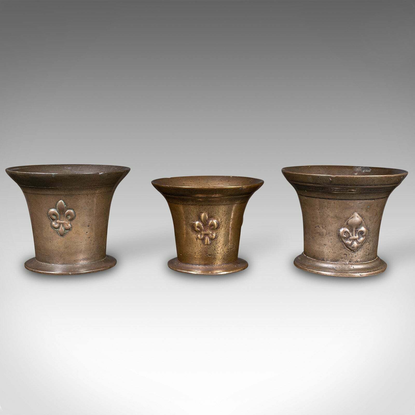 Trio Of Antique Mortars, English, Bronze, Apothecary Pot, William III, C.1700 photo for sale