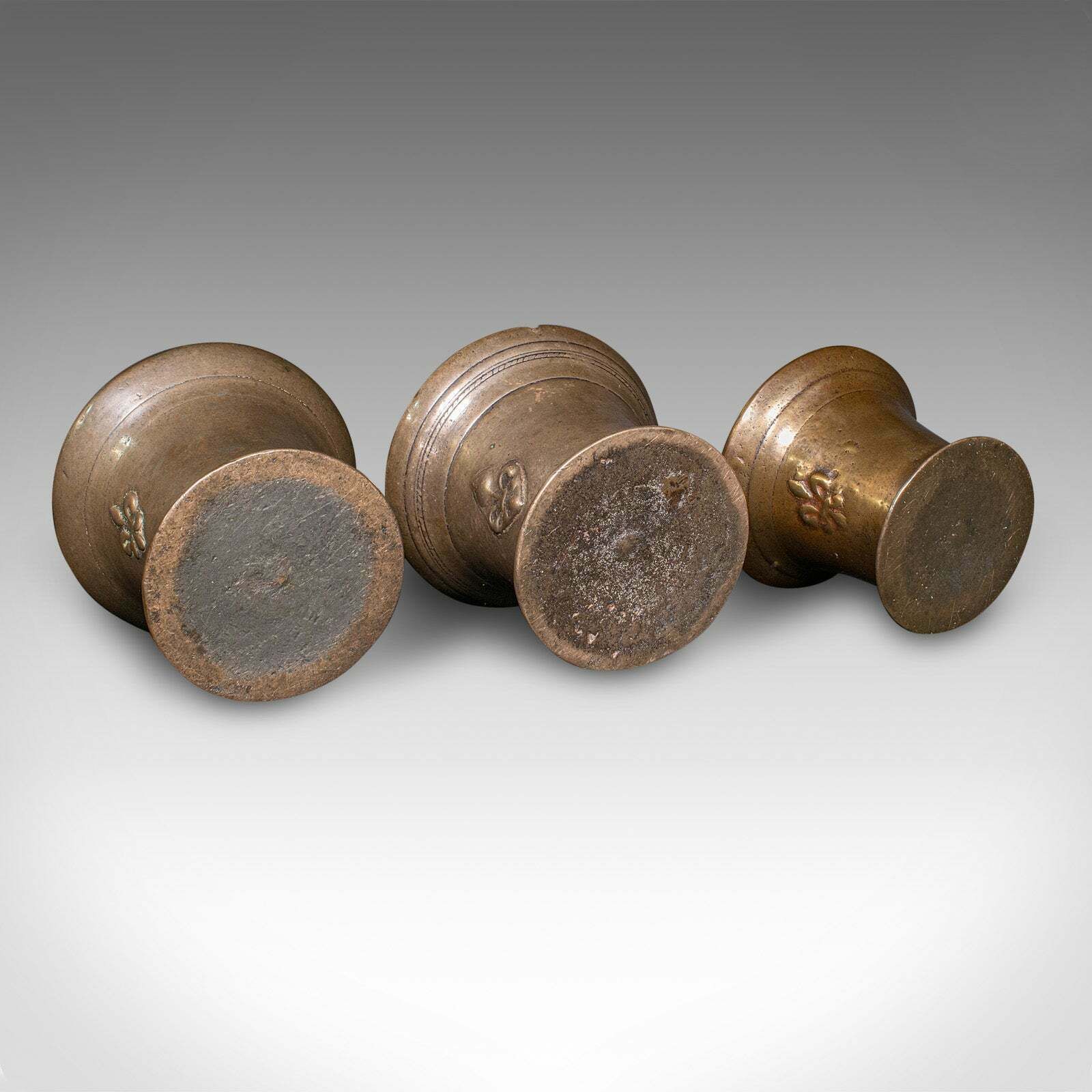 Trio Of Antique Mortars, English, Bronze, Apothecary Pot, William III, C.1700 photo vintage